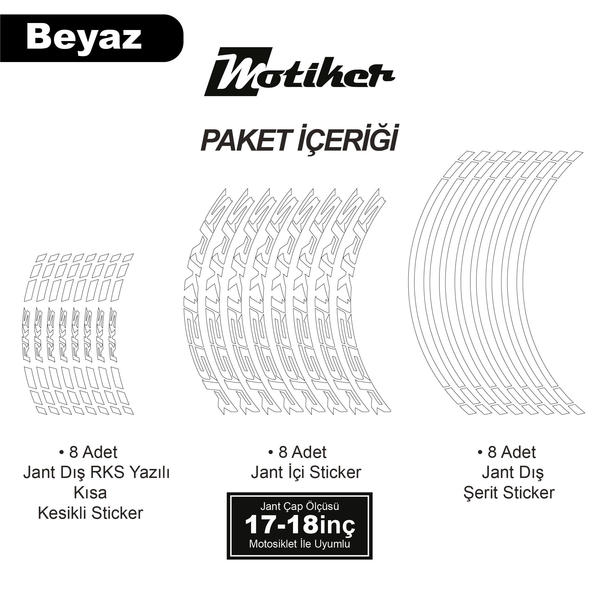 RKSRKS (QJ MOTOR) SRK 125R Motosiklet Jant İç ve Dış Set Sticker Etiket Modeli Beyaz