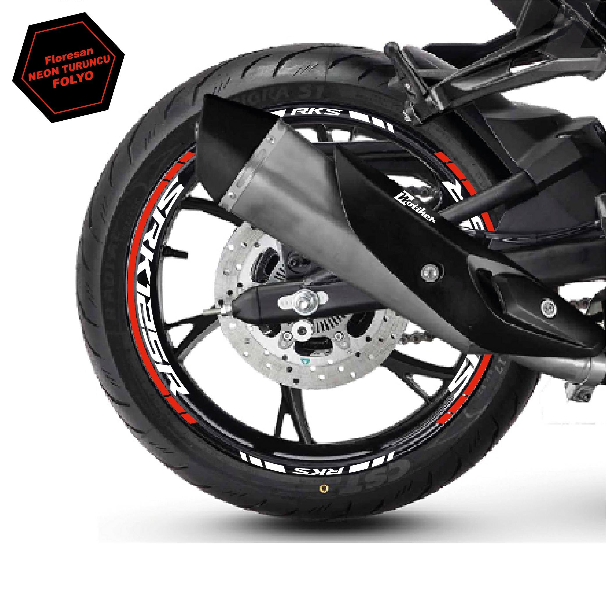 RKSRKS (QJ MOTOR) SRK 125R Motosiklet Jant İç ve Dış Set Sticker Etiket Modeli Neon Turuncu