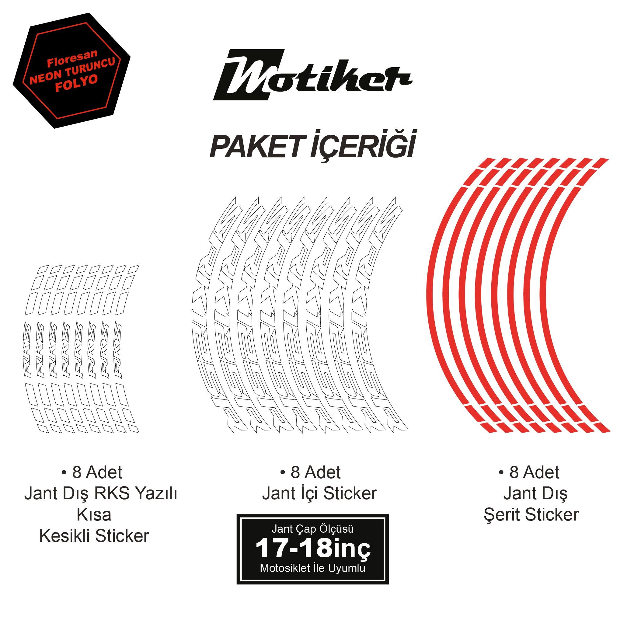 RKSRKS (QJ MOTOR) SRK 125R Motosiklet Jant İç ve Dış Set Sticker Etiket Modeli Neon Turuncu