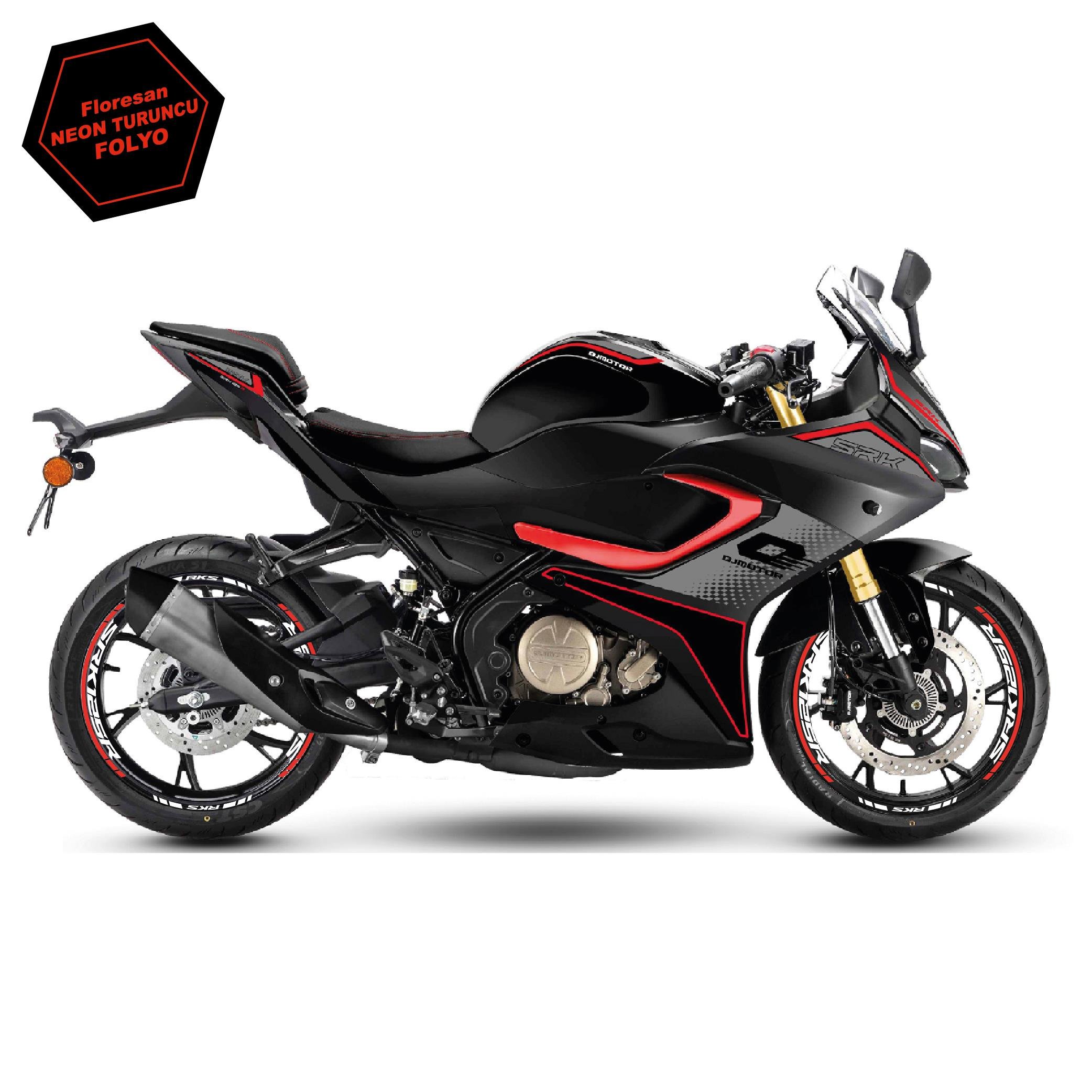 RKSRKS (QJ MOTOR) SRK 125R Motosiklet Jant İç ve Dış Set Sticker Etiket Modeli Neon Turuncu