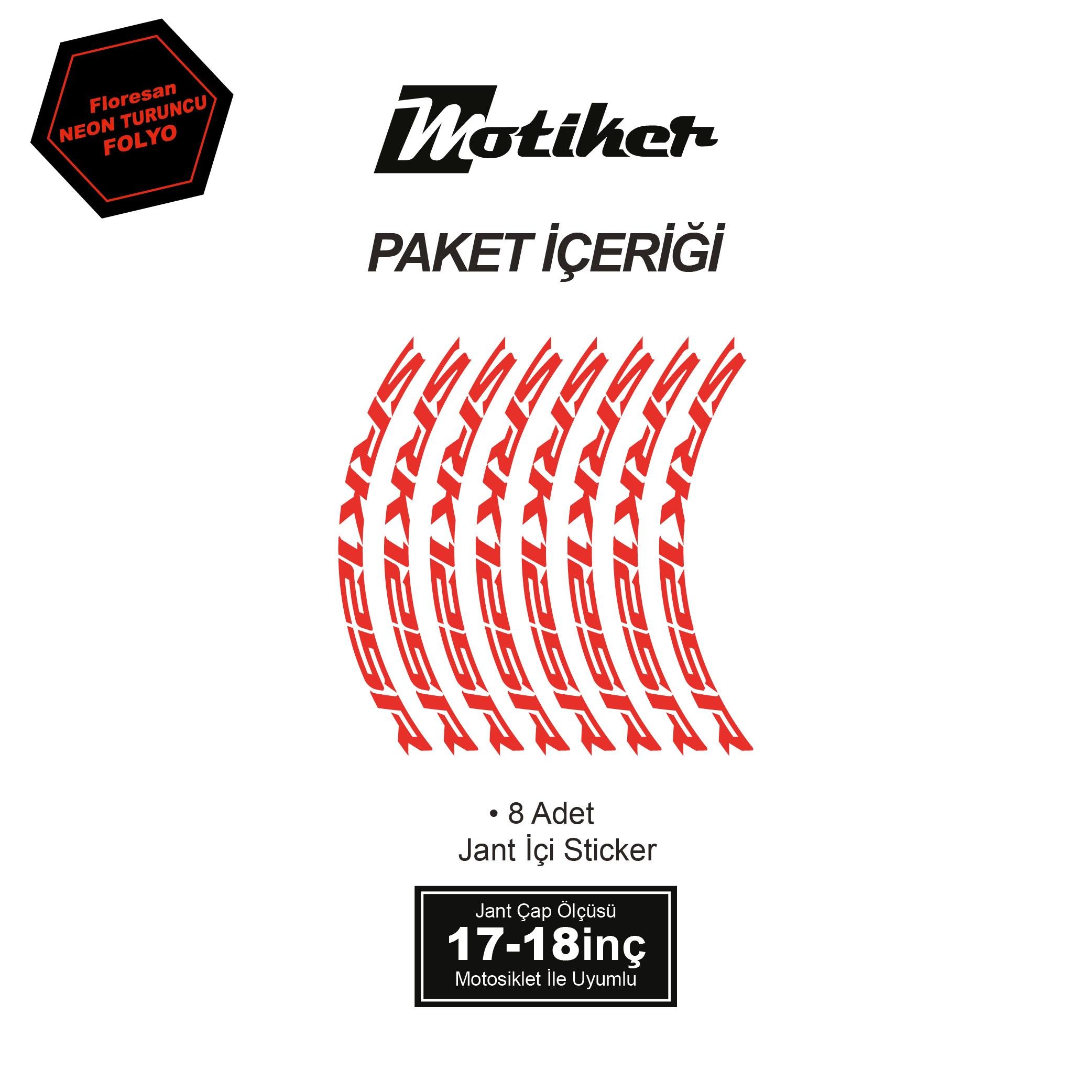 RKSRKS (QJ MOTOR) SRK 125R Motosiklet Jant İçi Sticker Etiket Modeli Neon Turuncu 