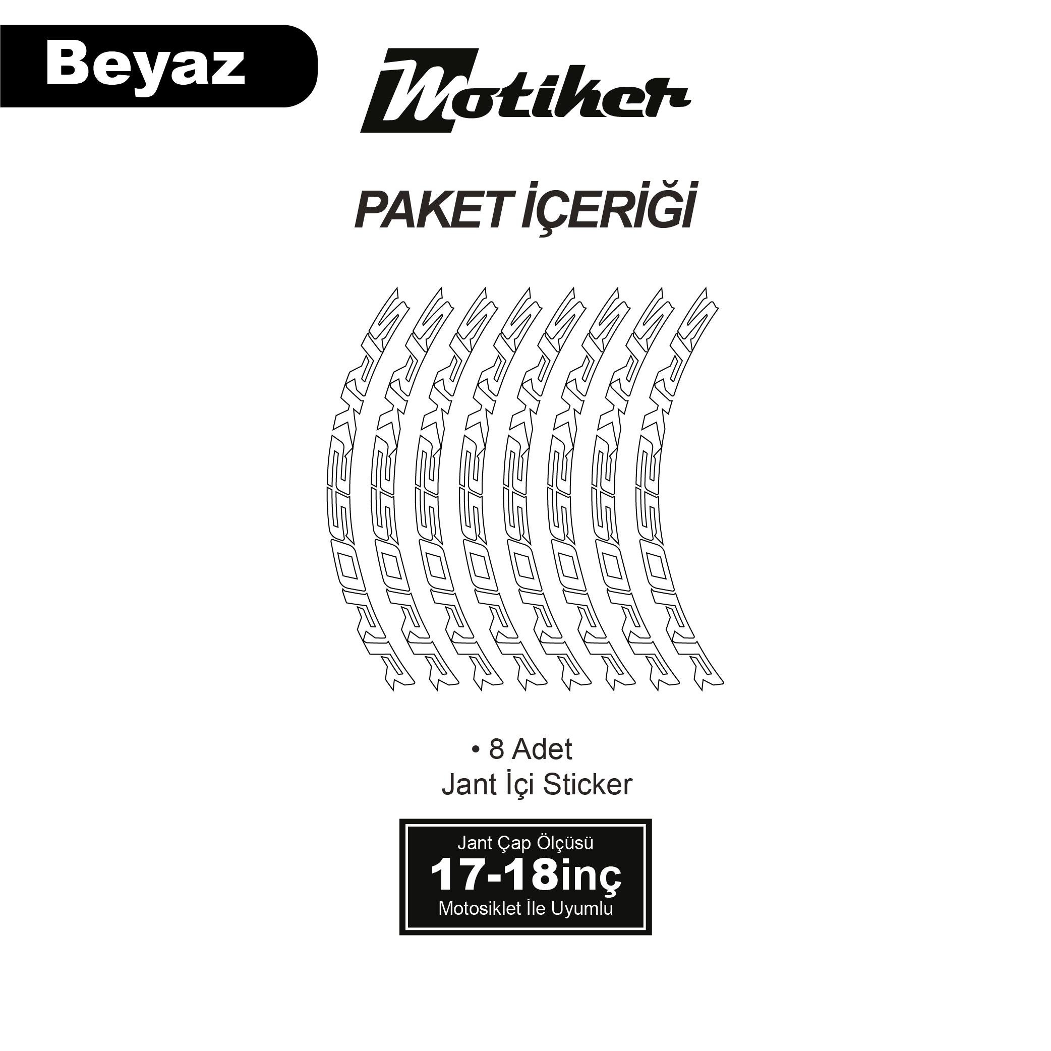 RKSRKS (QJ MOTOR) SRK 250RR Motosiklet Jant İç ve Dış Set Sticker Etiket Modeli Beyaz