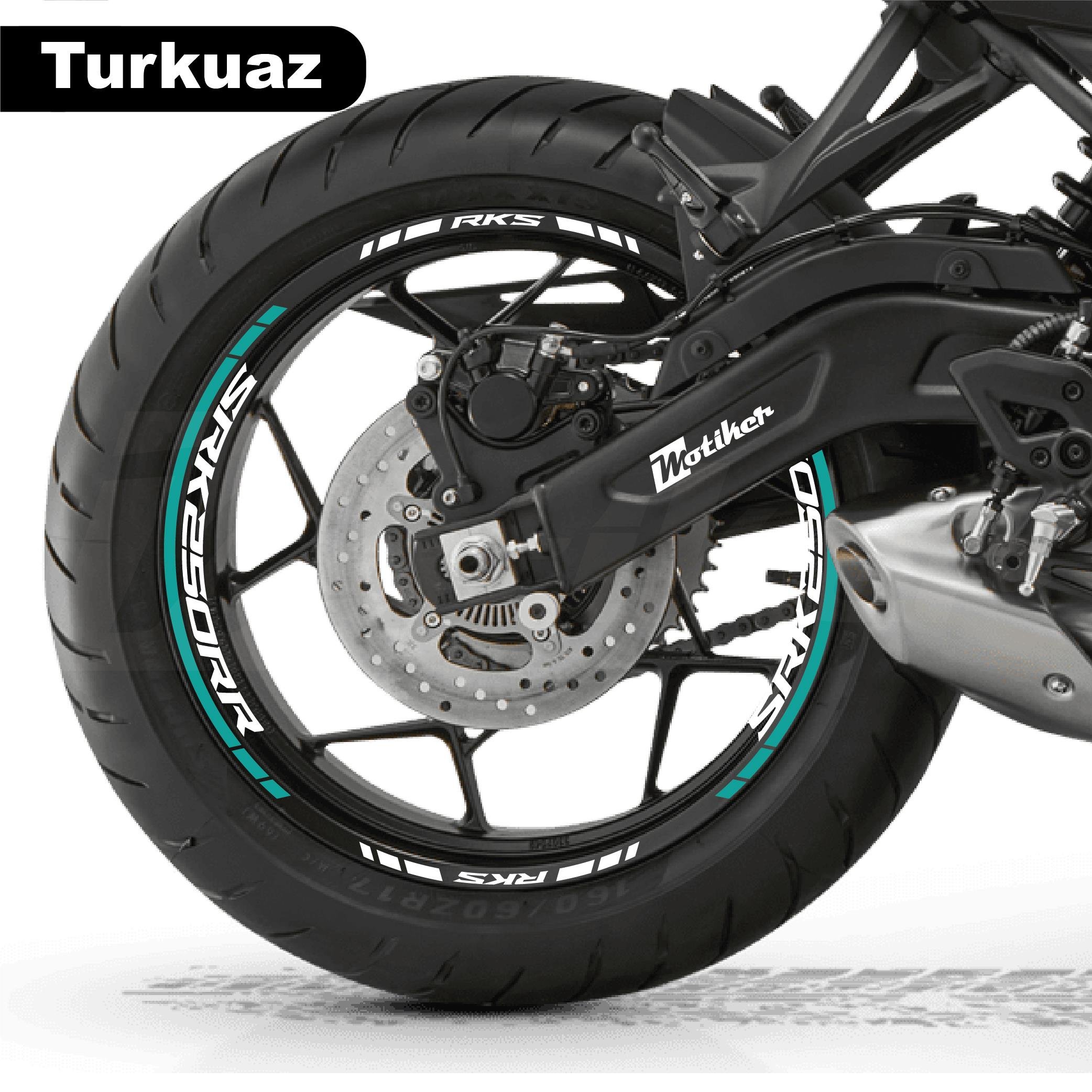 RKSRKS (QJ MOTOR) SRK 250RR Motosiklet Jant İç ve Dış Set Sticker Etiket Modeli Turkuaz