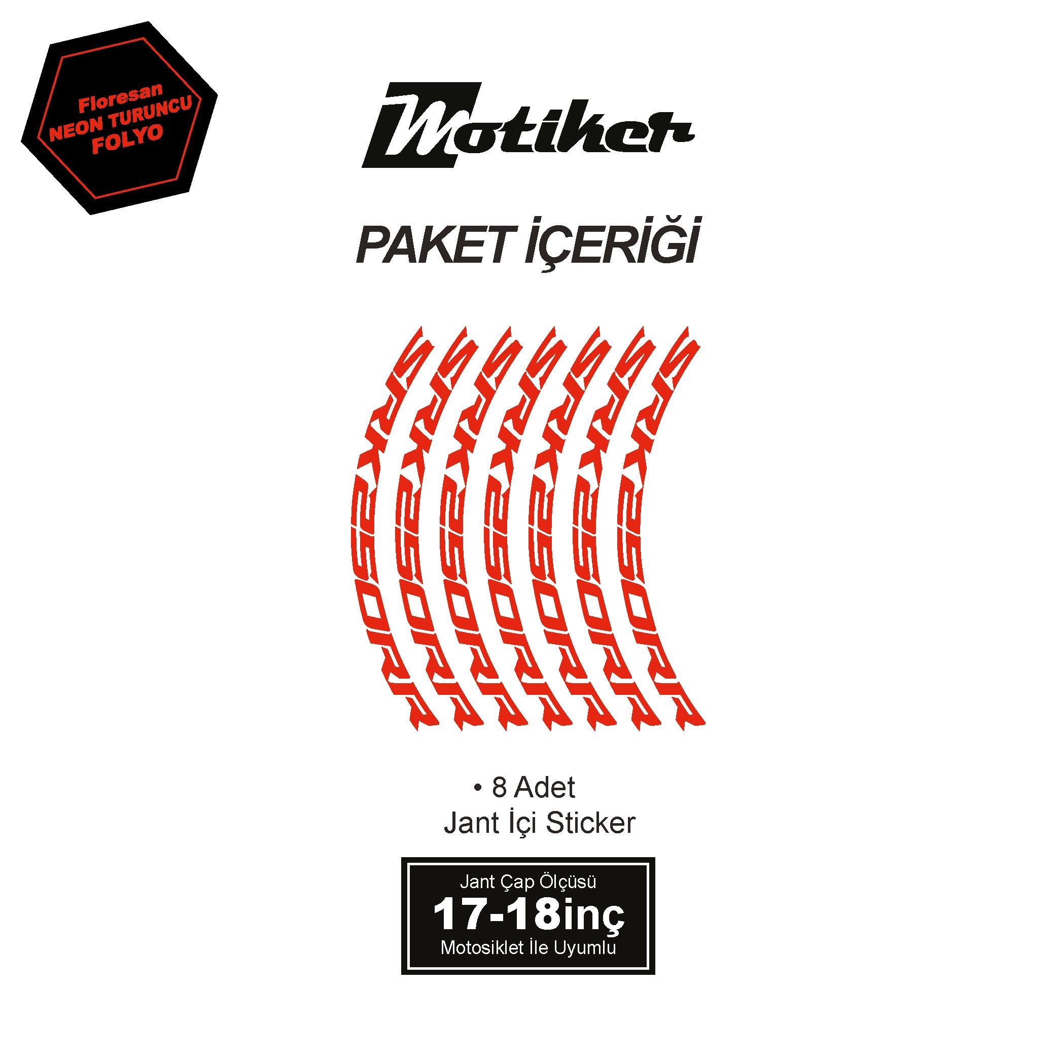 RKSRKS (QJ MOTOR) SRK 250RR Motosiklet Jant İçi Sticker Etiket Modeli Neon Turuncu