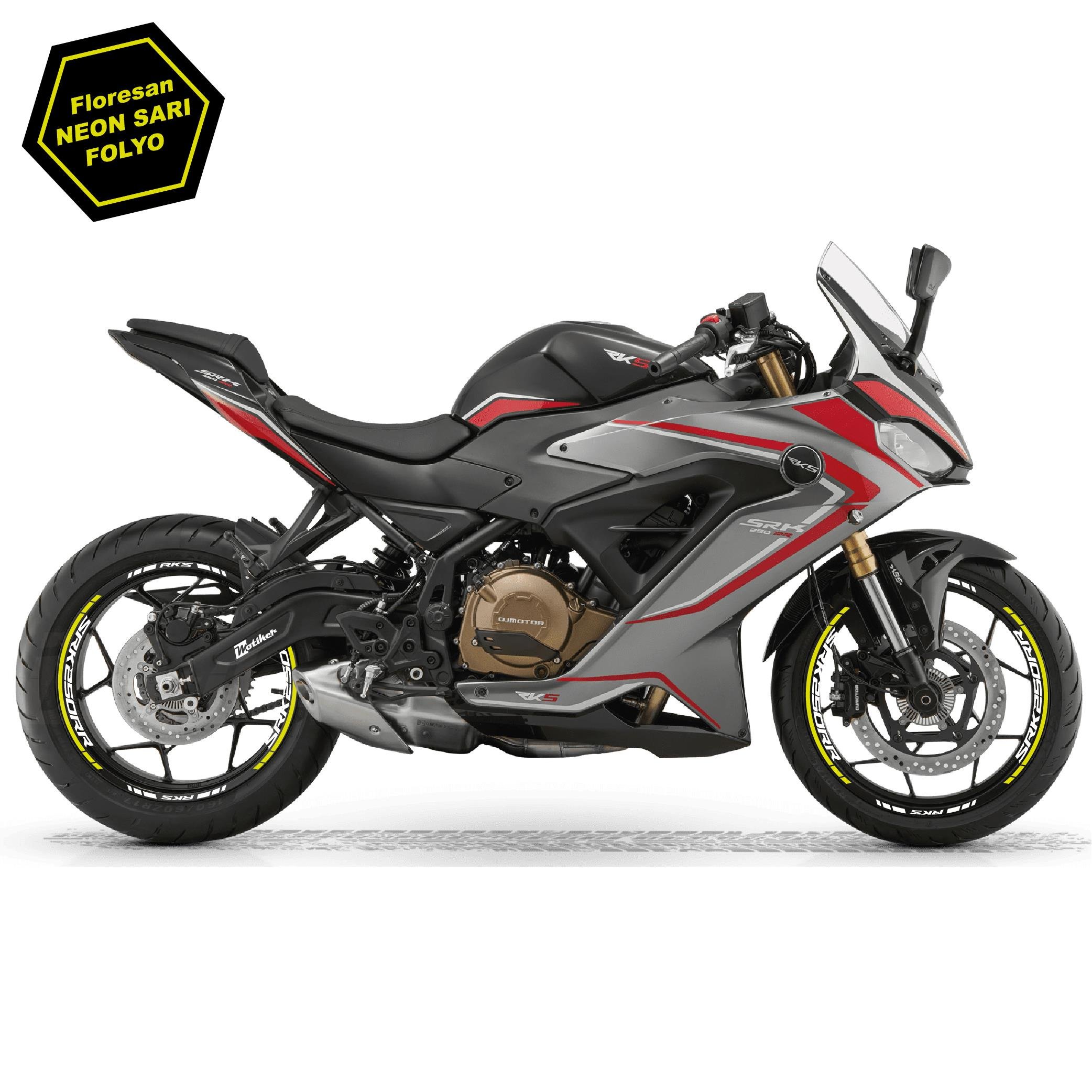 RKSRKS (QJ MOTOR) SRK 250RR Motosiklet Jant İç ve Dış Set Sticker Etiket Modeli Neon Sarı (Yeşil) 