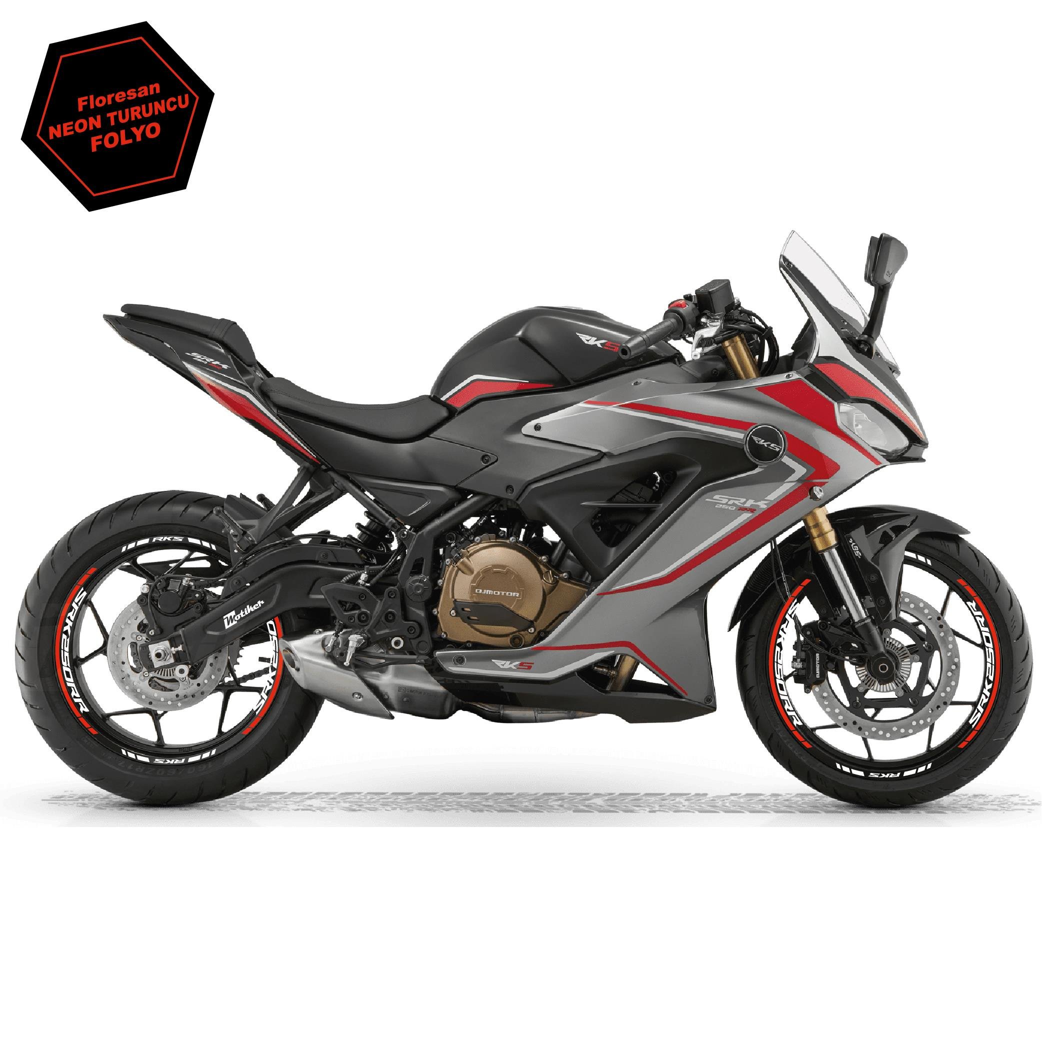 RKSRKS (QJ MOTOR) SRK 250RR Motosiklet Jant İç ve Dış Set Sticker Etiket Modeli Neon Turuncu