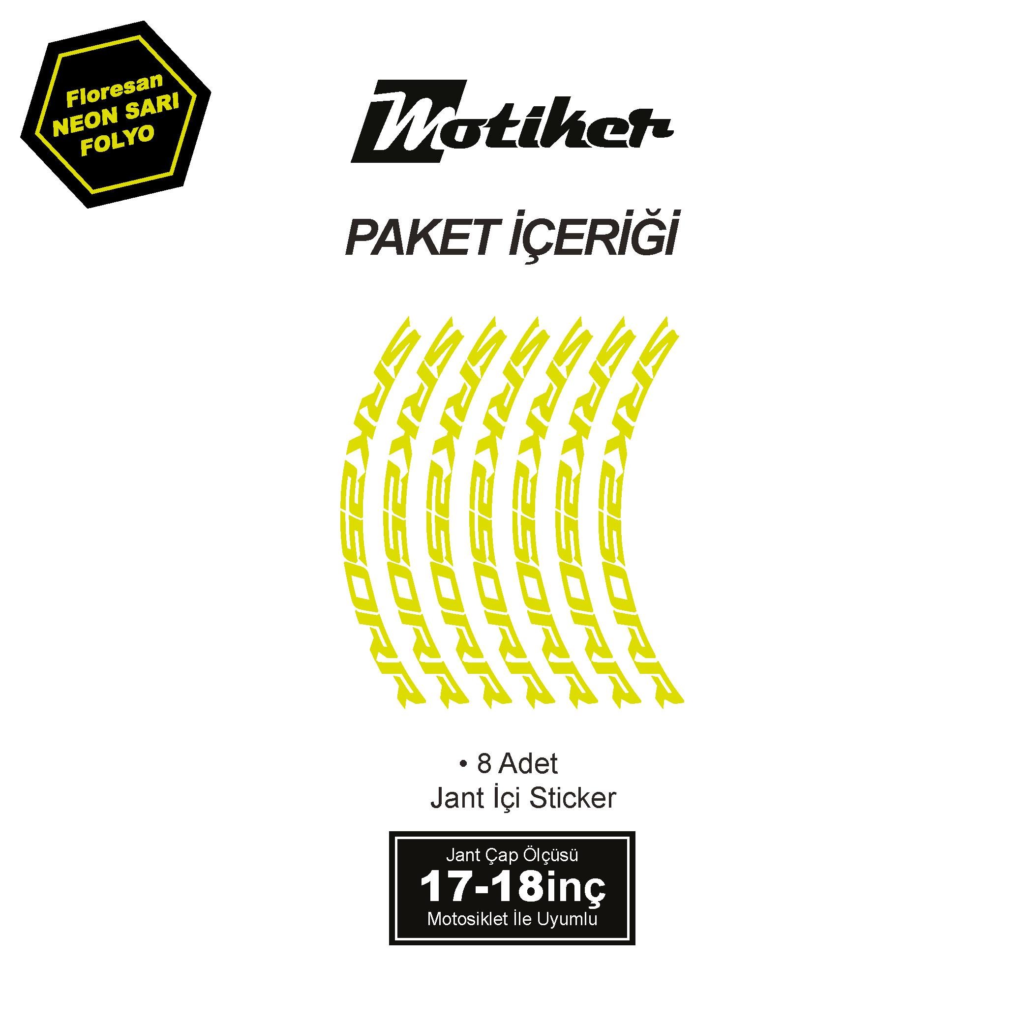 RKSRKS (QJ MOTOR) SRK 250RR Motosiklet Jant İçi Sticker Etiket Modeli Neon Sarı (Yeşil)