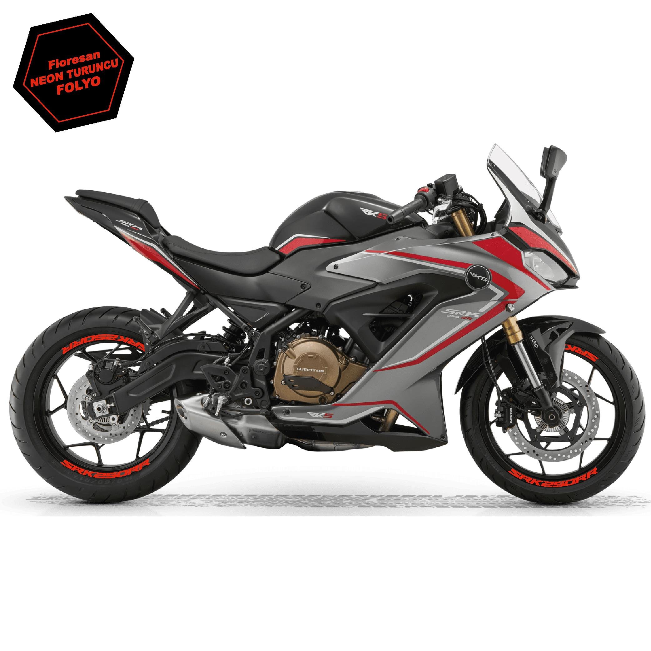 RKSRKS (QJ MOTOR) SRK 250RR Motosiklet Jant İçi Sticker Etiket Modeli Neon Turuncu
