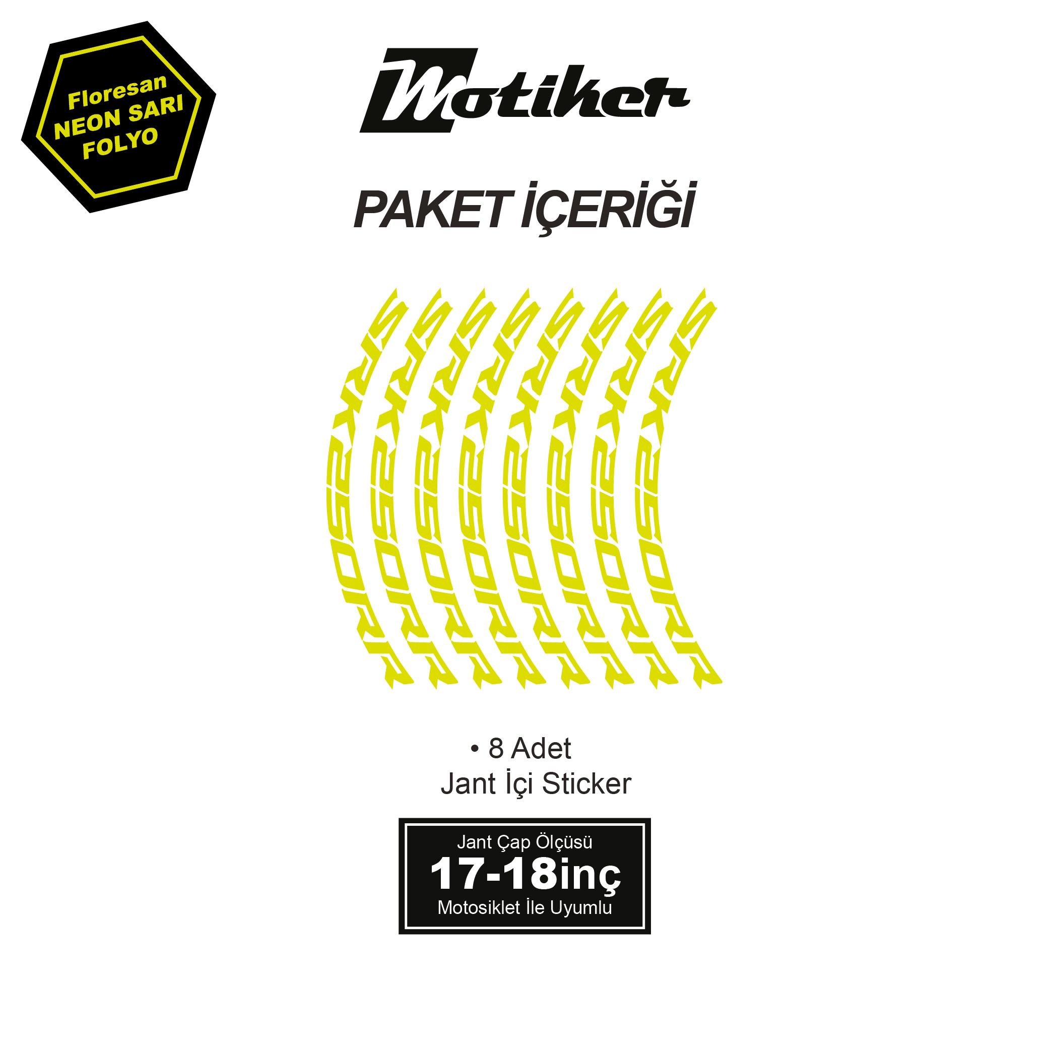 RKSRKS (QJ MOTOR) SRK 250RR Motosiklet Jant İç ve Dış Set Sticker Etiket Modeli Neon Sarı (Yeşil) 