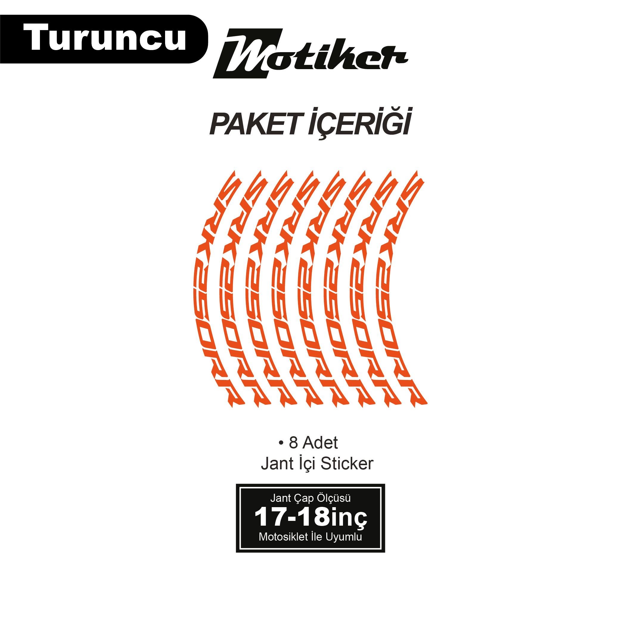 RKSRKS (QJ MOTOR) SRK 250RR Motosiklet Jant İç ve Dış Set Sticker Etiket Modeli Turuncu
