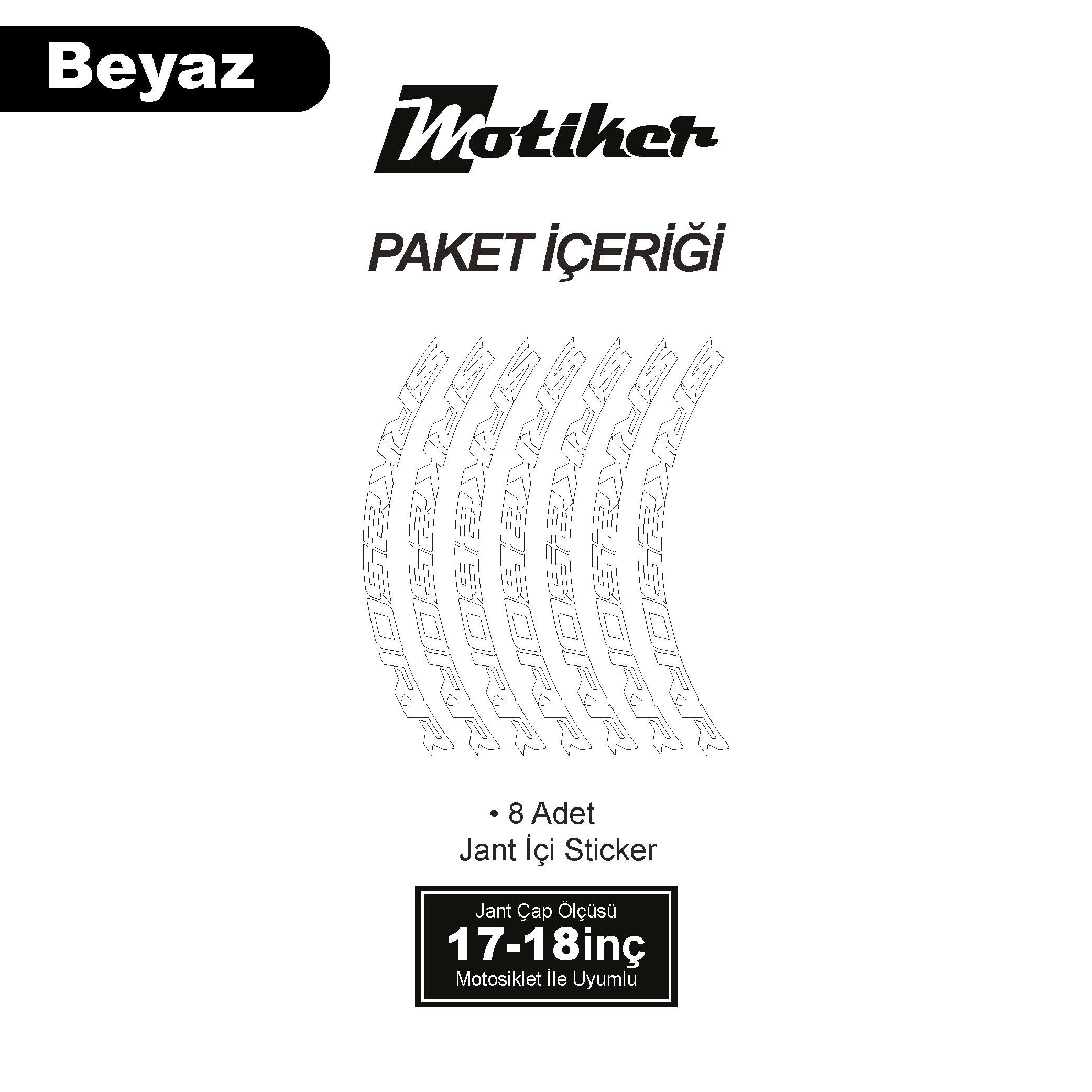 RKSRKS (QJ MOTOR) SRK 250RR Motosiklet Jant İçi Sticker Etiket Modeli Beyaz