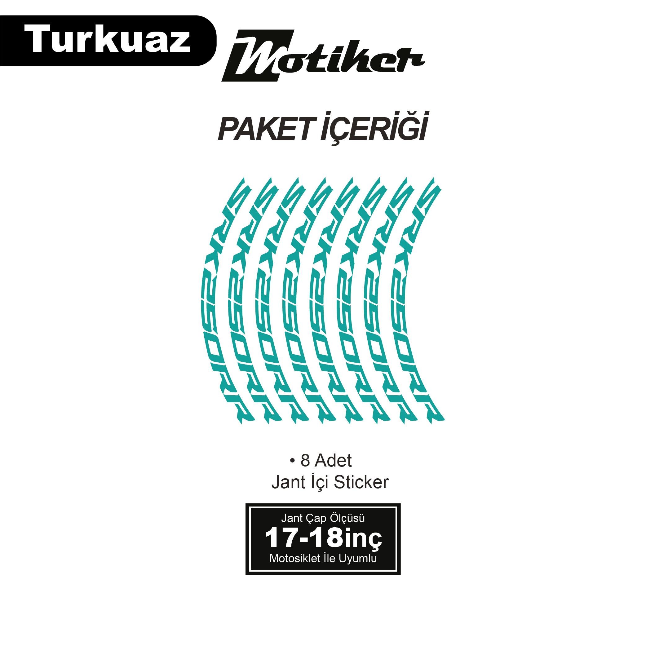 RKSRKS (QJ MOTOR) SRK 250RR Motosiklet Jant İç ve Dış Set Sticker Etiket Modeli Turkuaz