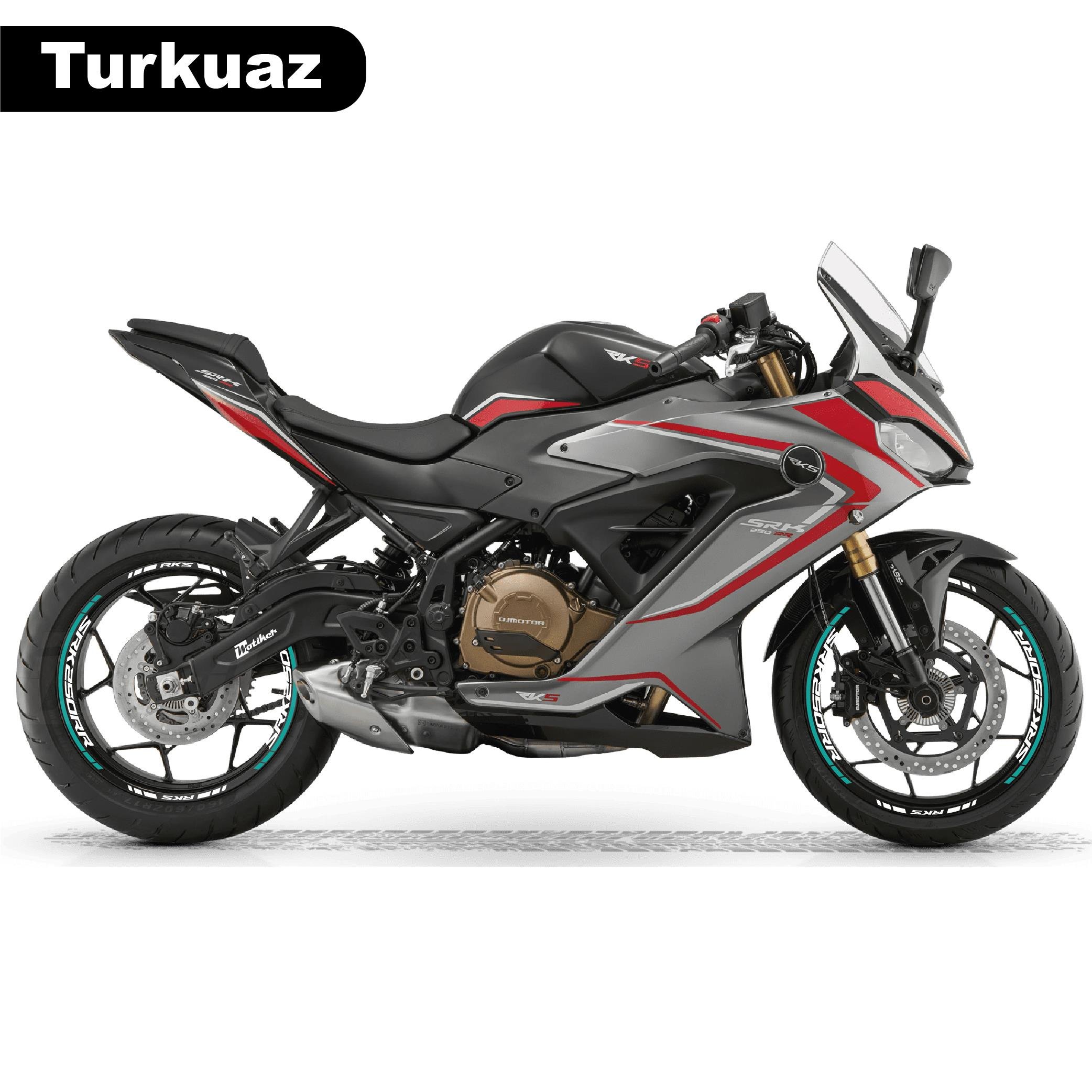 RKSRKS (QJ MOTOR) SRK 250RR Motosiklet Jant İç ve Dış Set Sticker Etiket Modeli Turkuaz