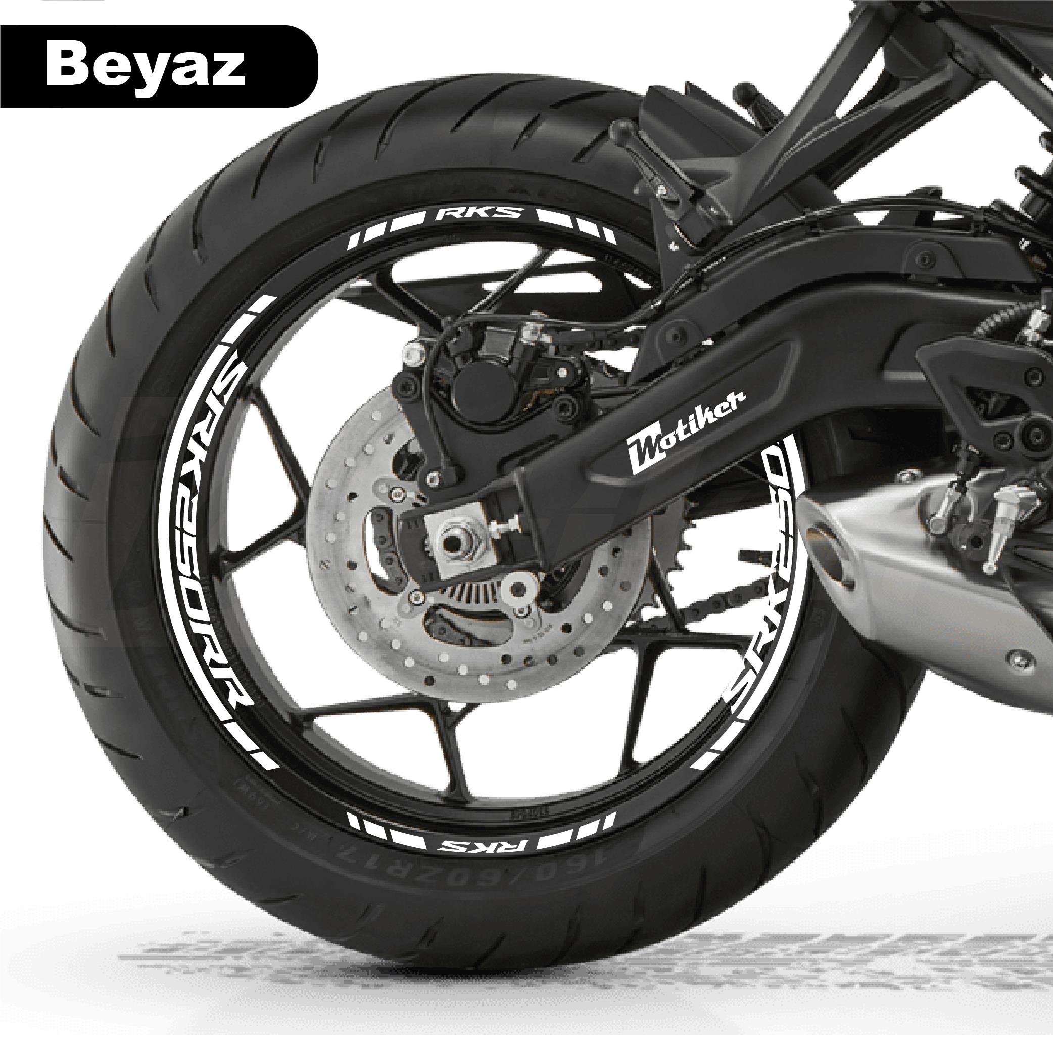 RKSRKS (QJ MOTOR) SRK 250RR Motosiklet Jant İç ve Dış Set Sticker Etiket Modeli Beyaz
