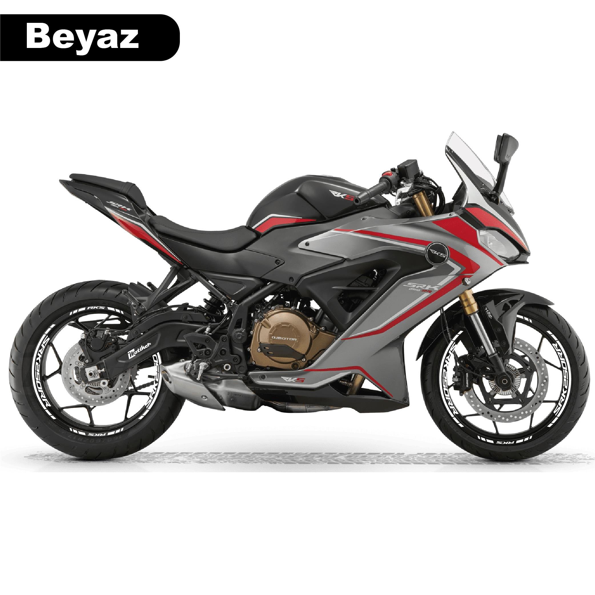 RKSRKS (QJ MOTOR) SRK 250RR Motosiklet Jant İç ve Dış Set Sticker Etiket Modeli Beyaz