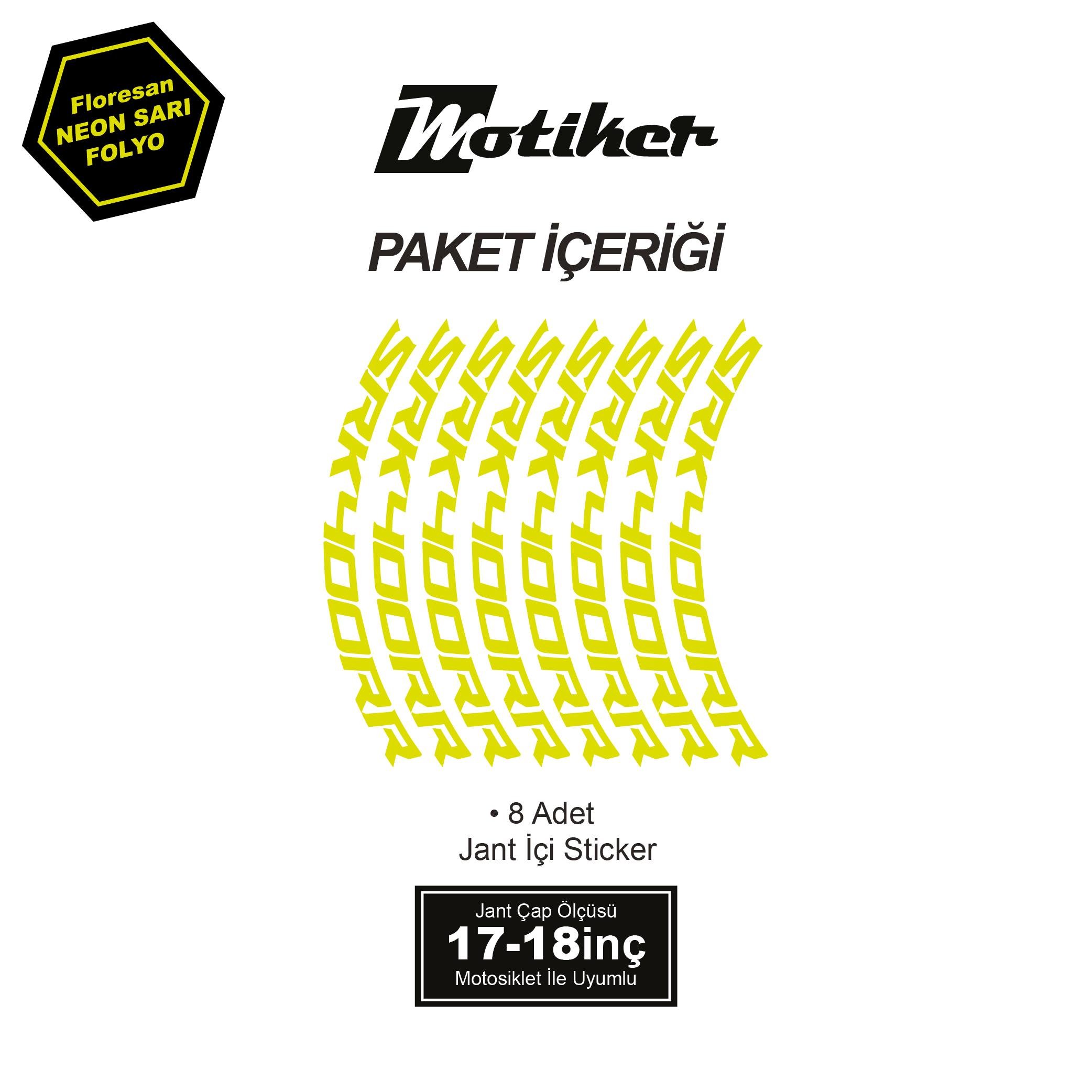 RKSRKS (QJ MOTOR) SRK 400RR Motosiklet Jant İçi Sticker Etiket Modeli Neon Sarı