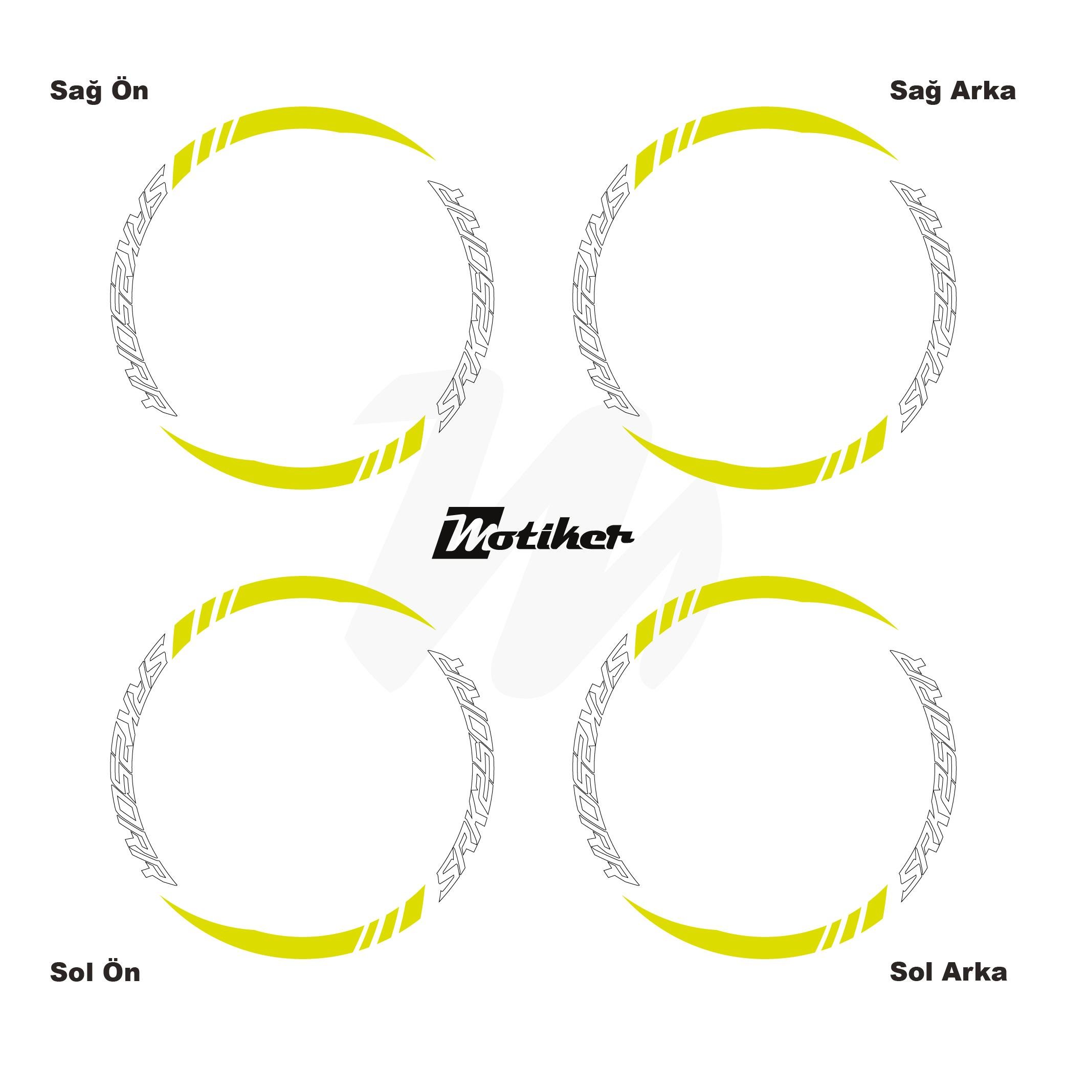 RKSRKS QJMOTOR SRK250RR Geniş Jant Sticker Modeli 16'lı Neon Sarı Beyaz