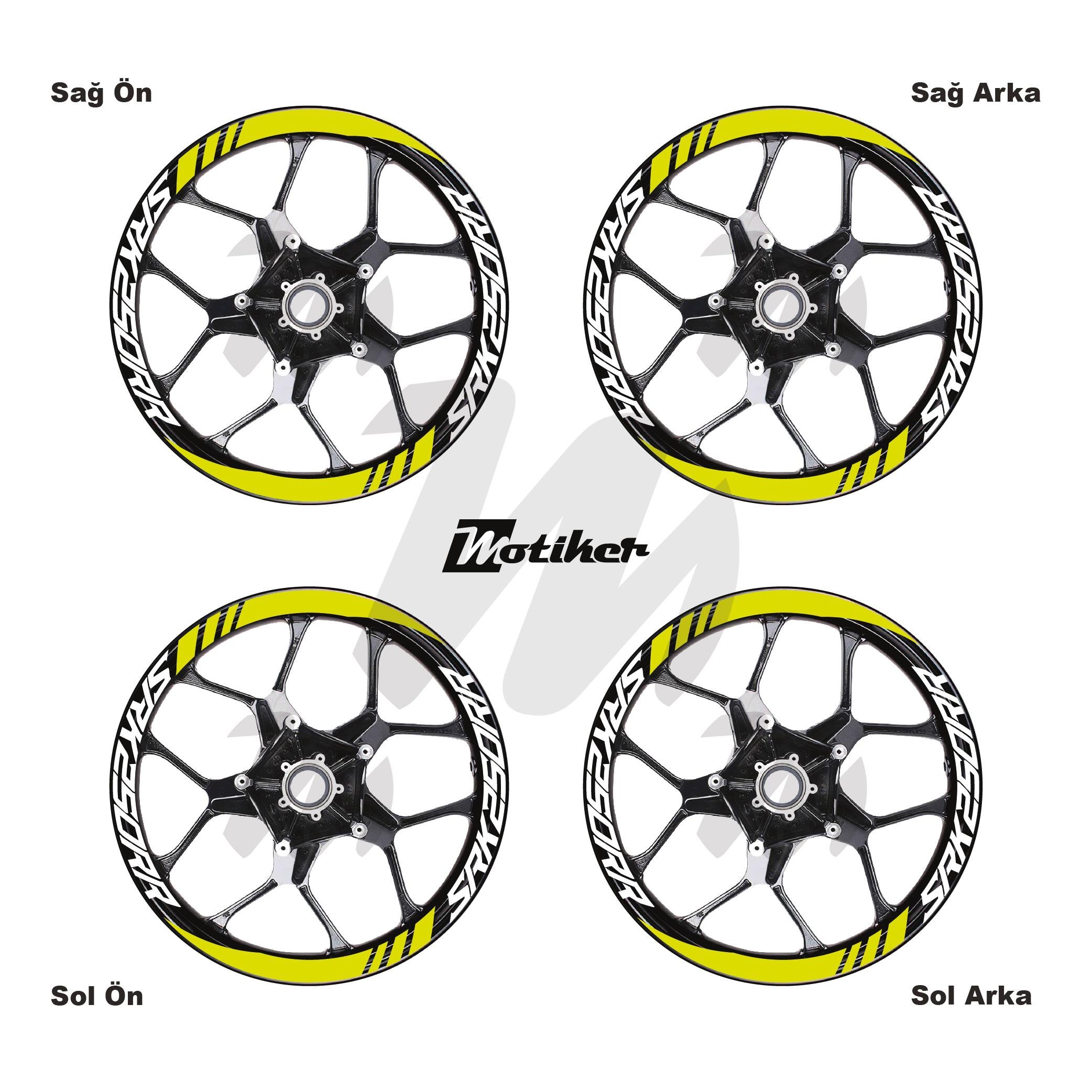 RKSRKS QJMOTOR SRK250RR Geniş Jant Sticker Modeli 16'lı Neon Sarı Beyaz