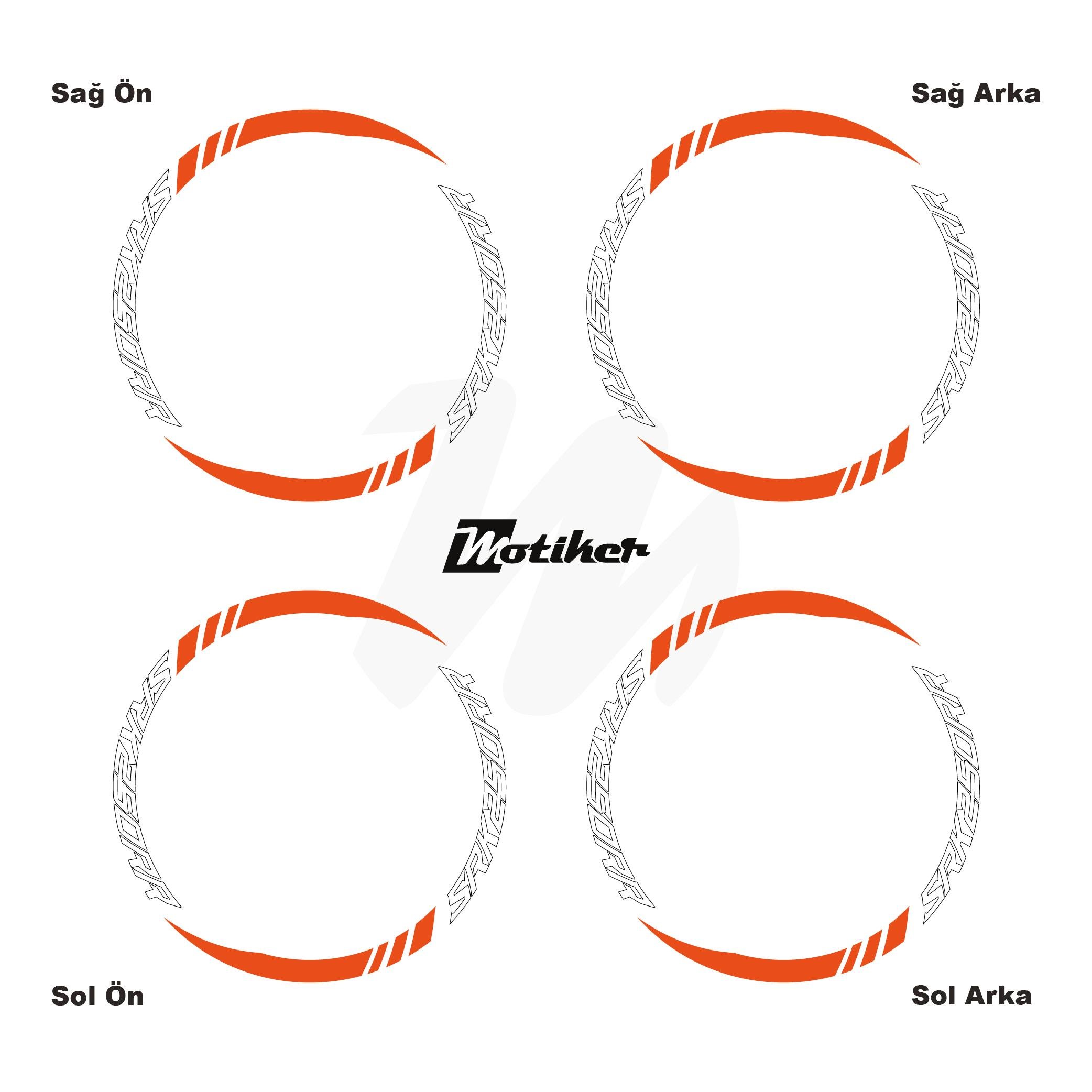 RKSRKS QJMOTOR SRK250RR Geniş Jant Sticker Modeli 16'lı Turuncu Beyaz