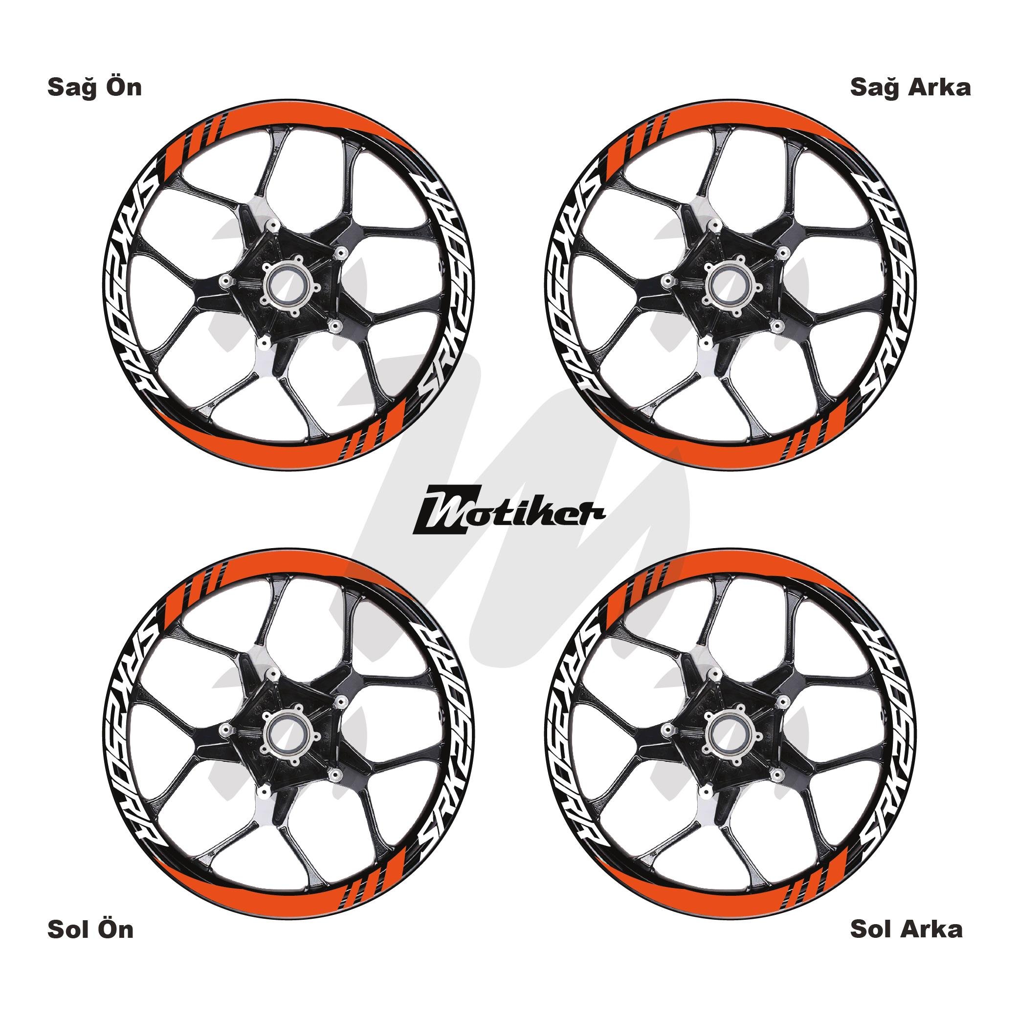 RKSRKS QJMOTOR SRK250RR Geniş Jant Sticker Modeli 16'lı Turuncu Beyaz
