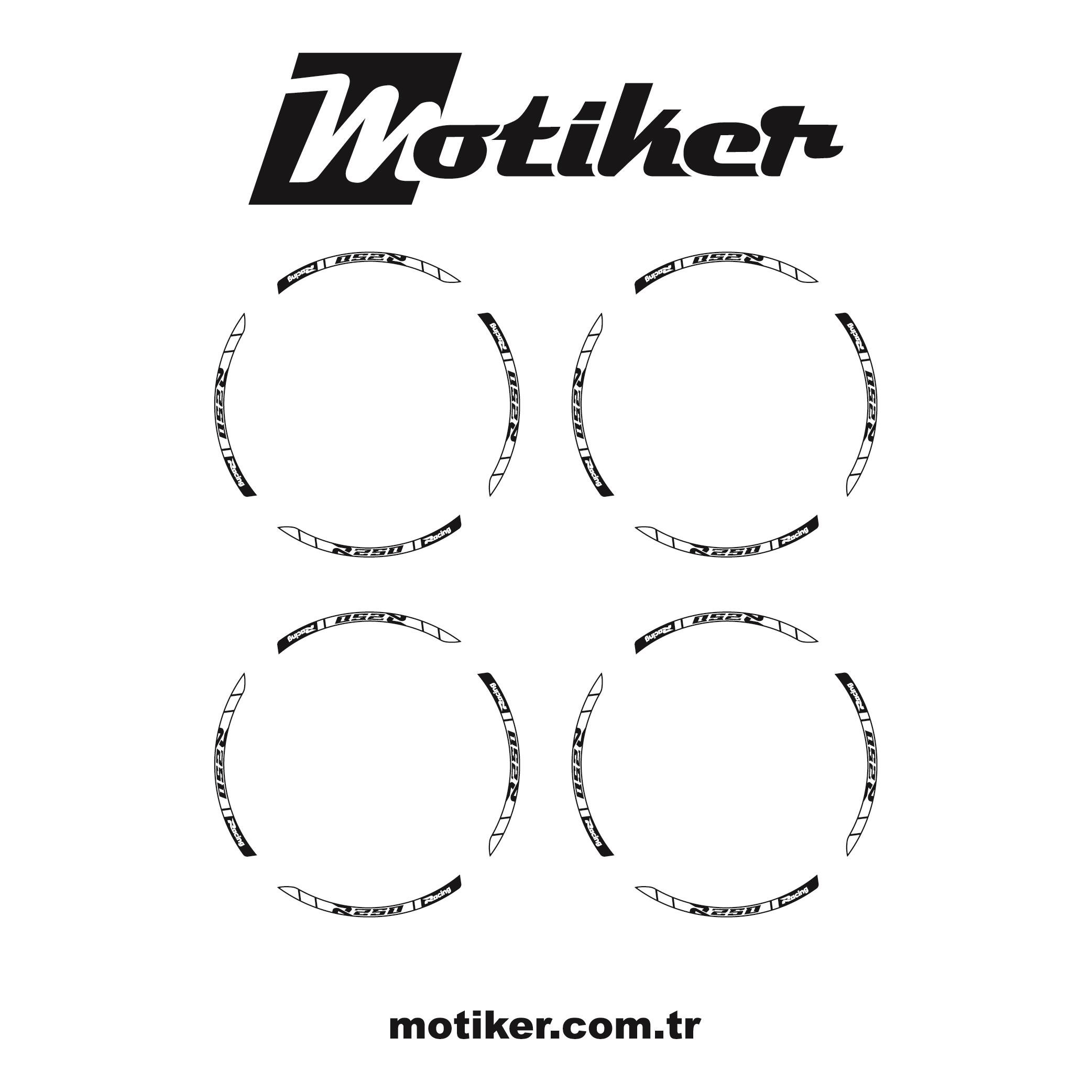 RKS R250 Beyaz Motosiklet Jant Sticker Etiket Çıkartma Modeli