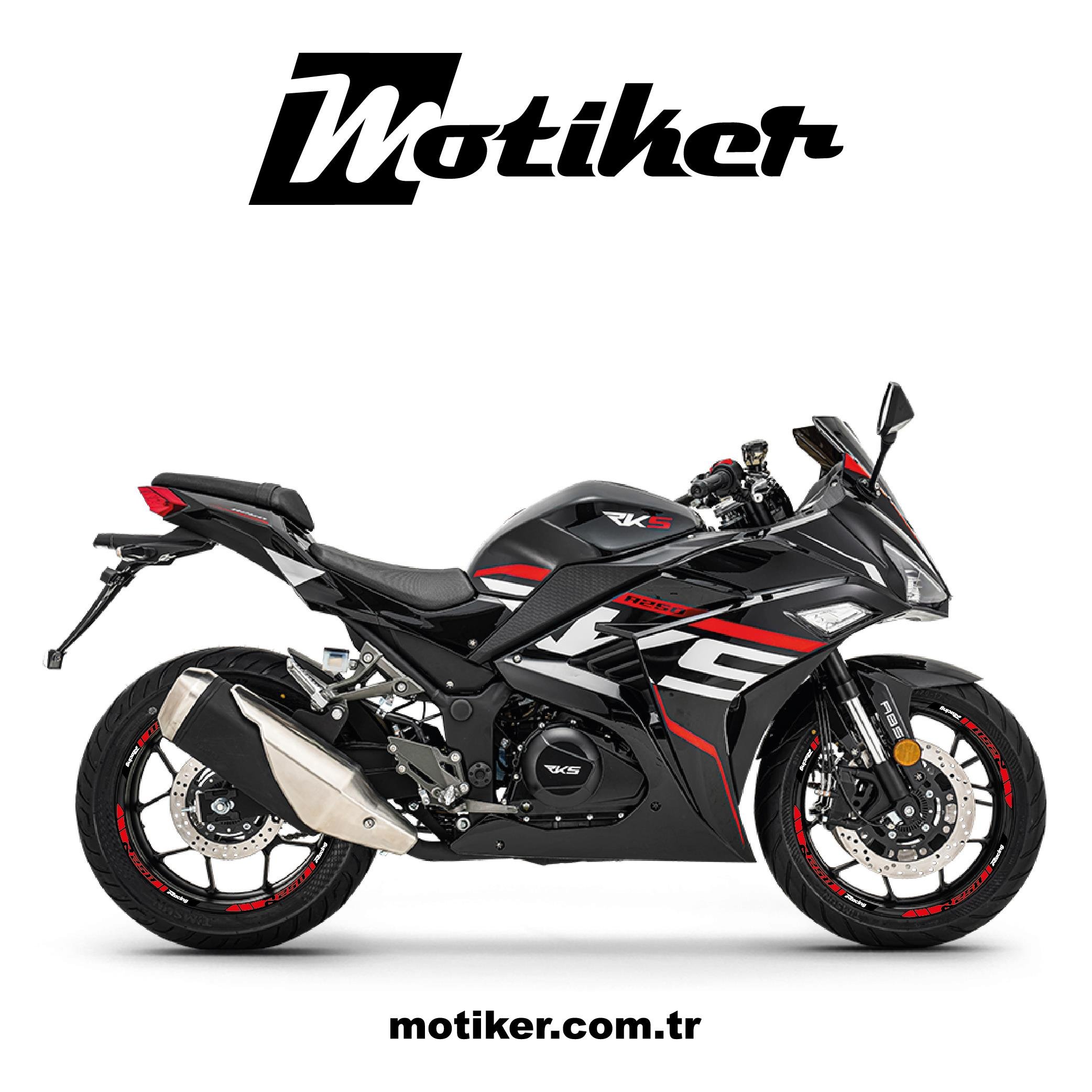RKS R250 Kırmızı Motosiklet Jant Sticker Etiket Çıkartma Modeli