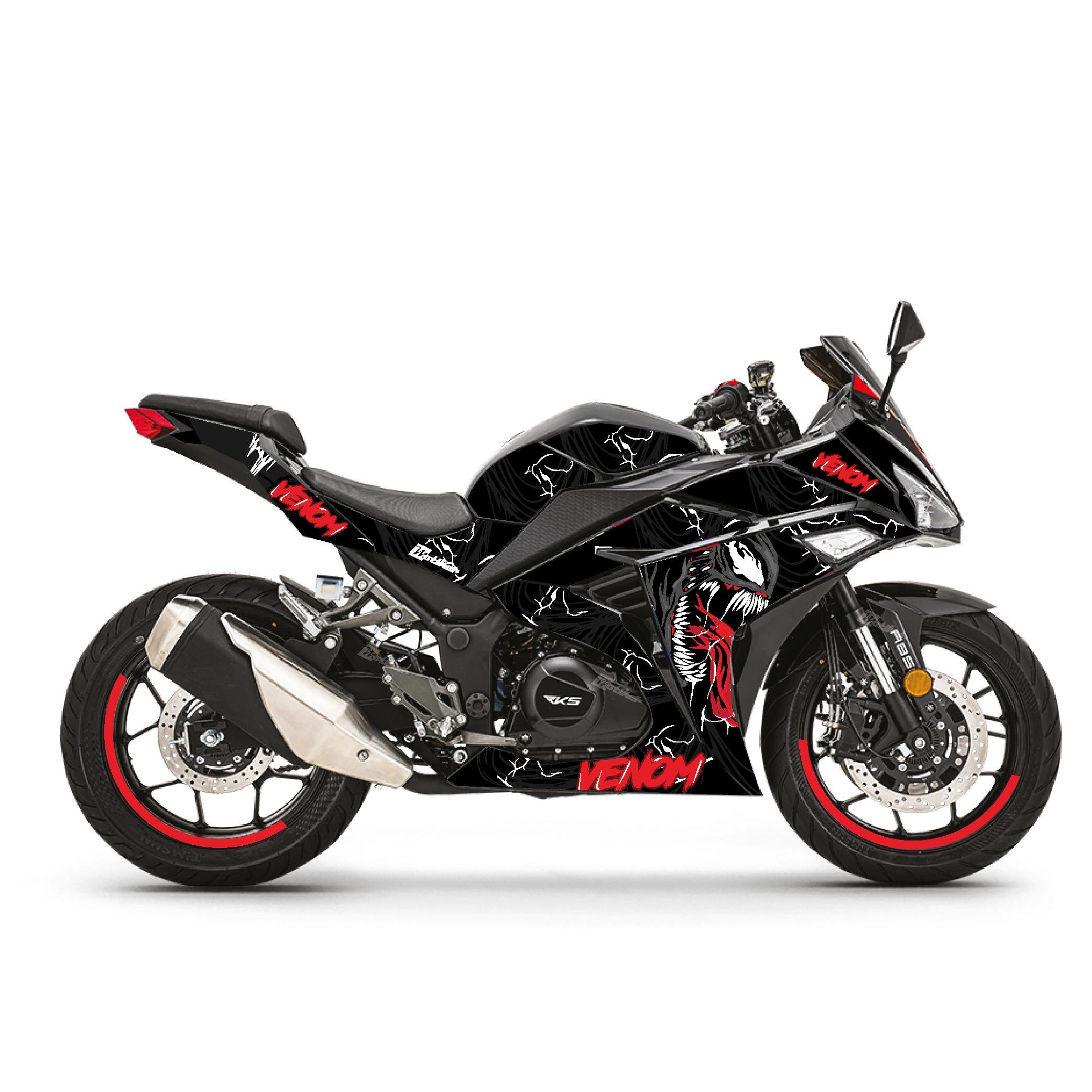 RKS R250 Kırmızı Siyah Venom Parçalı Kaplama Sticker Etiket Modeli