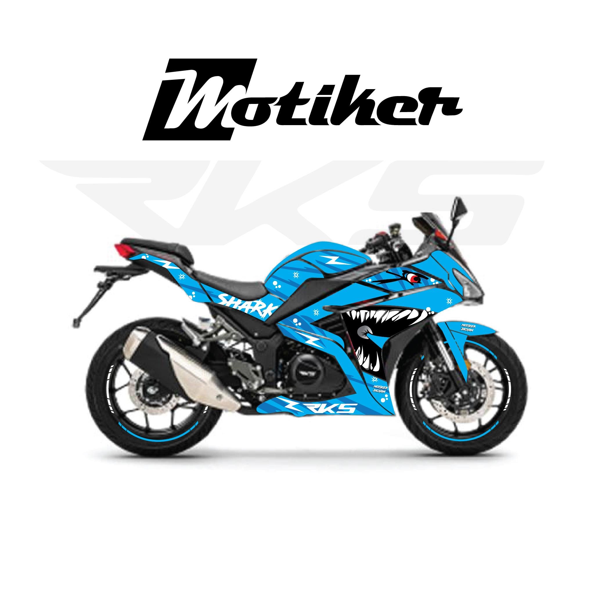 RKS R250 Mavi Shark Köpekbalığı Parçalı Motosiklet Kaplama Modeli