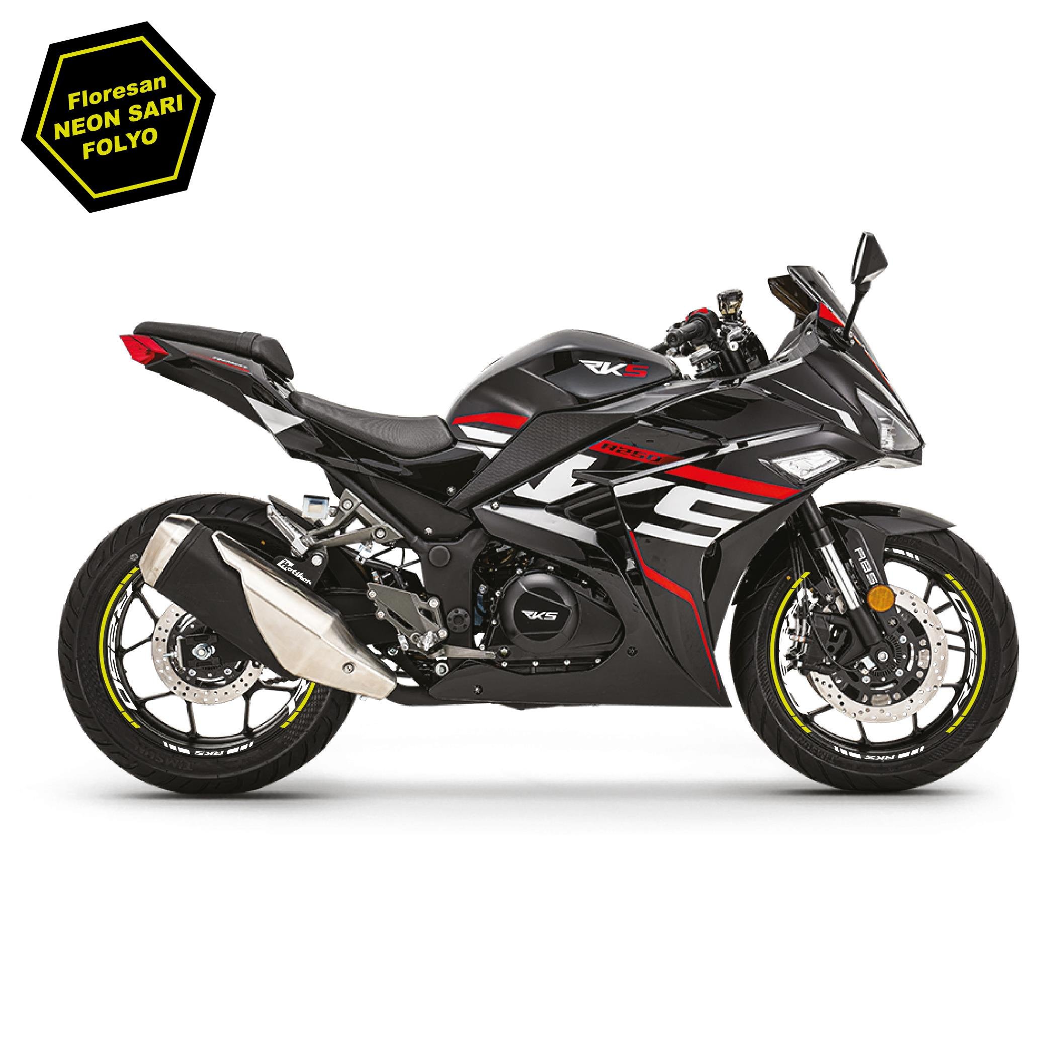 RKSRKS R250 Motosiklet Jant İç ve Dış Set Sticker Etiket Modeli Neon Sarı