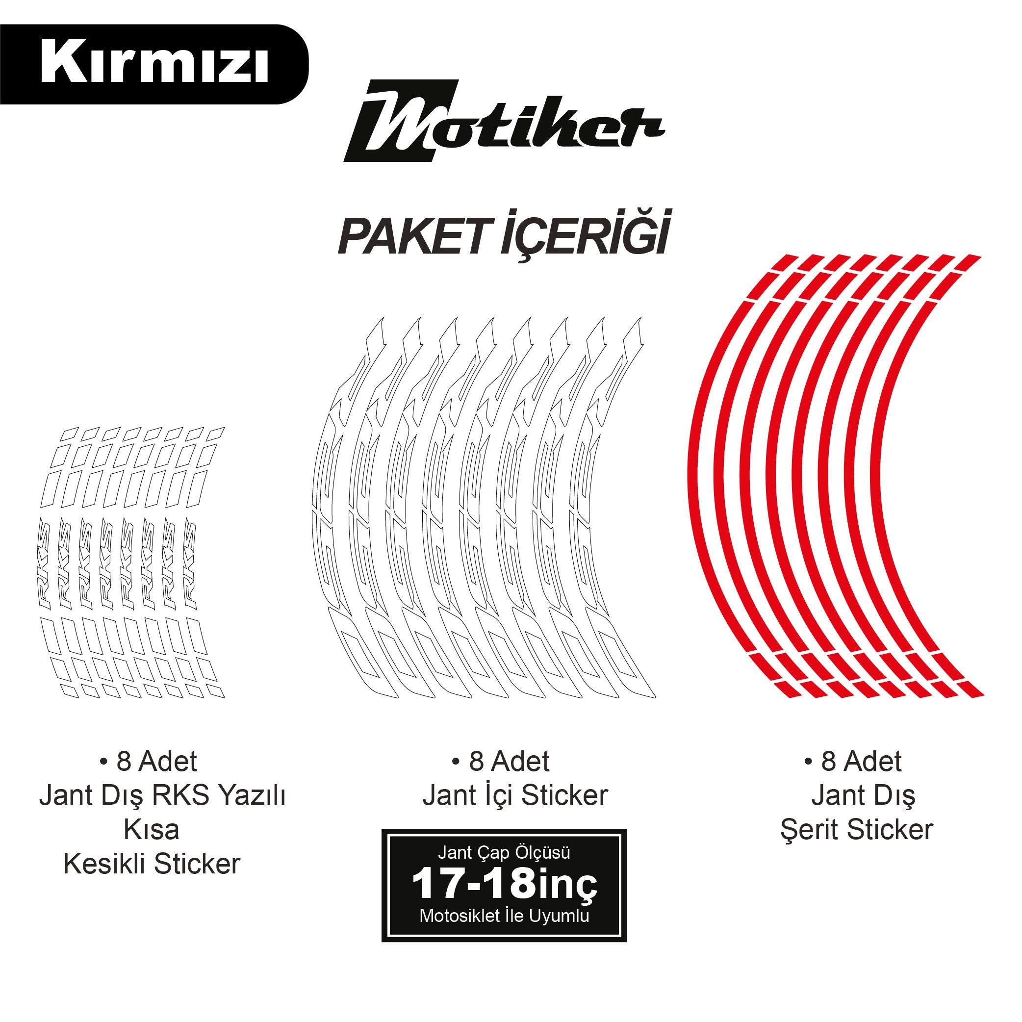 RKSRKS R250 Motosiklet Jant İç ve Dış Set Sticker Etiket Modeli Kırmızı
