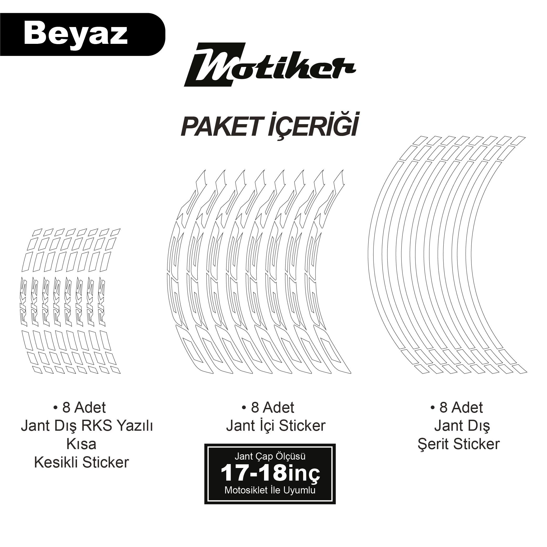 RKSRKS R250 Motosiklet Jant İç ve Dış Set Sticker Etiket Modeli Beyaz