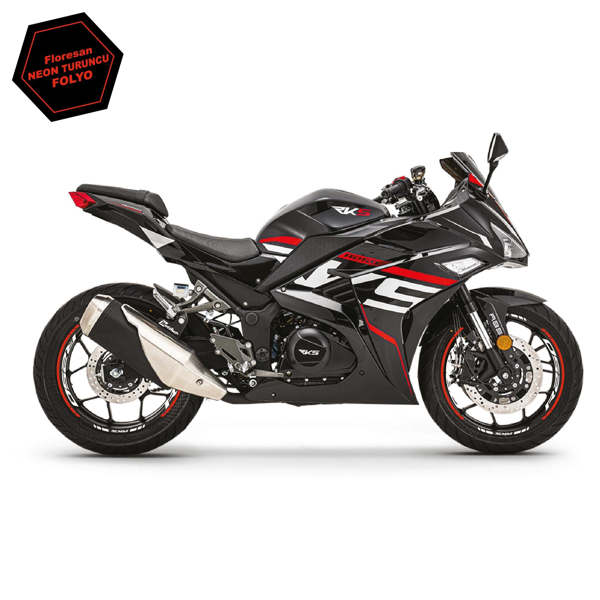 RKSRKS R250 Motosiklet Jant İç ve Dış Set Sticker Etiket Modeli Neon Turuncu