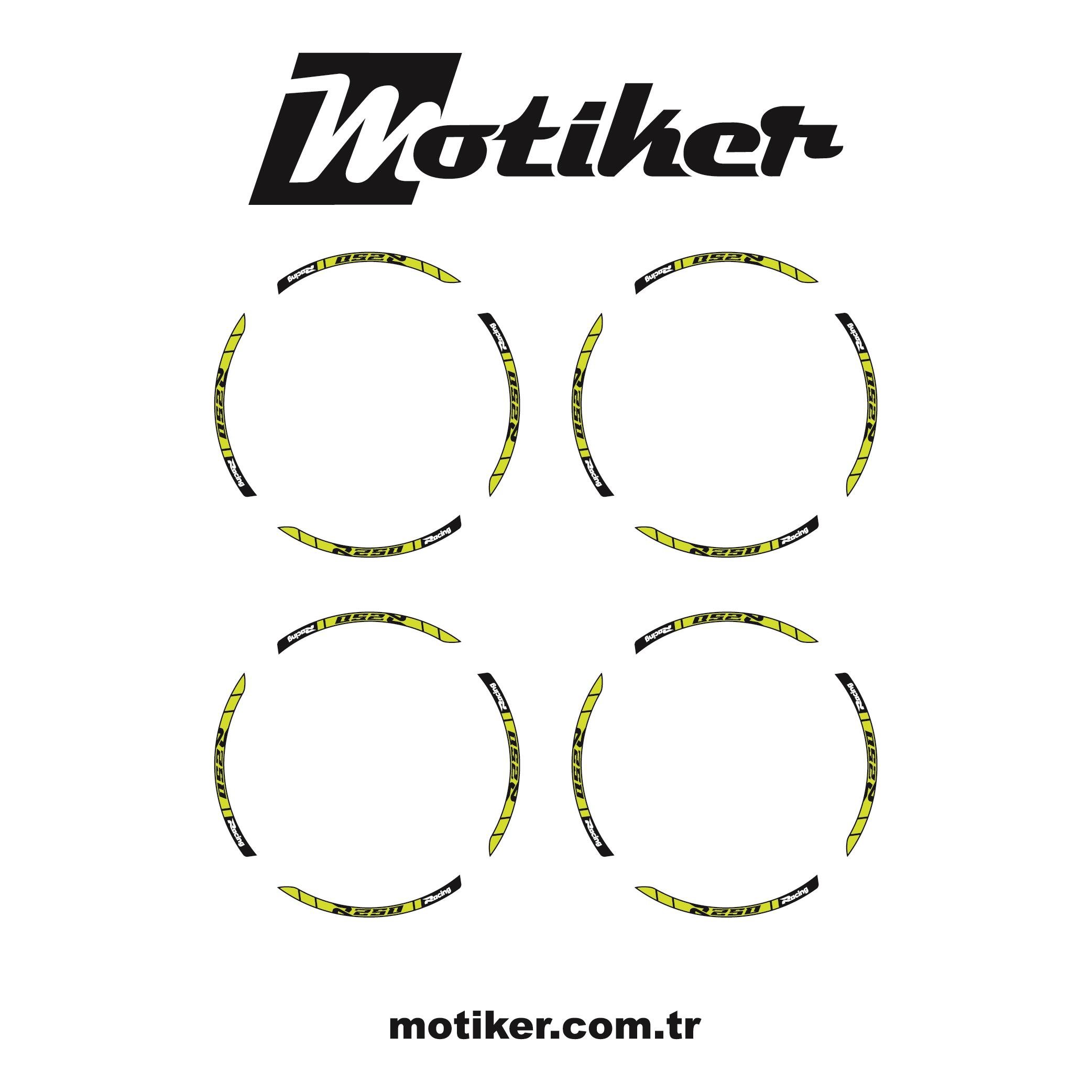 RKS R250 Neon Yeşil (Sarı) Motosiklet Jant Sticker Etiket Çıkartma Modeli