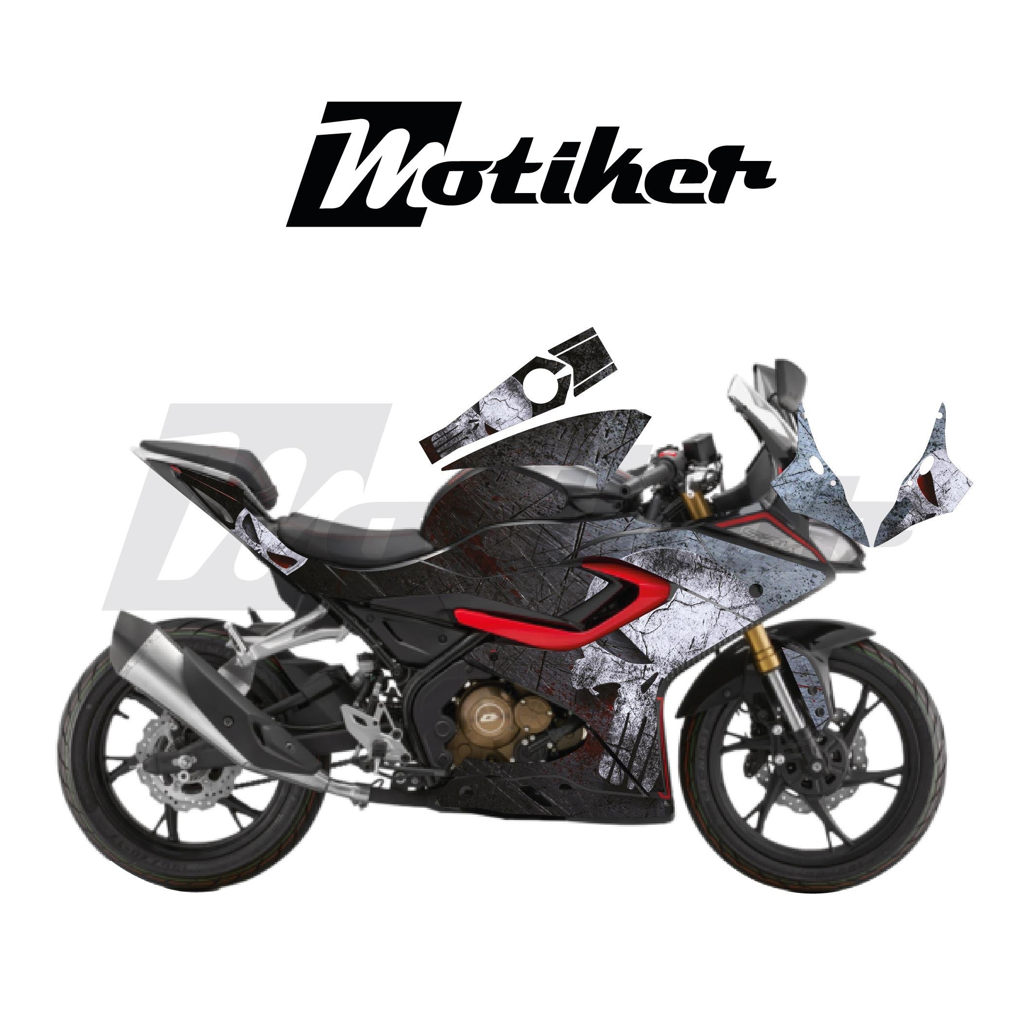 RKSRKS SRK 125R Kaplama Motosiklet Sticker Etiket Modeli Punisher Desen Siyah Gri