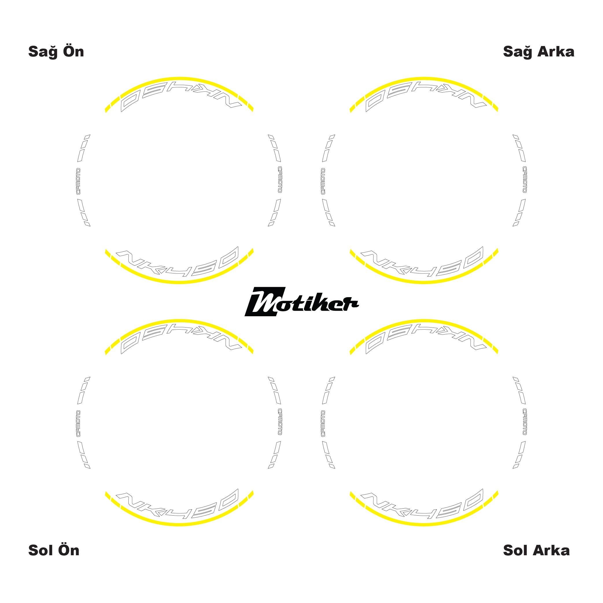 450 NKSarı CFMOTO 450NK Motosiklet Jant Sticker Etiket Modeli İç & Dış Takım