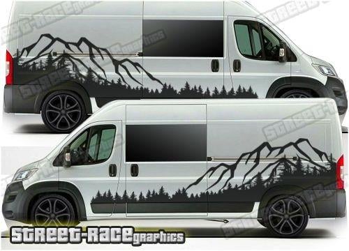 KaravanSiyah Dağ Tasarımlı Karavan Sticker Etiket