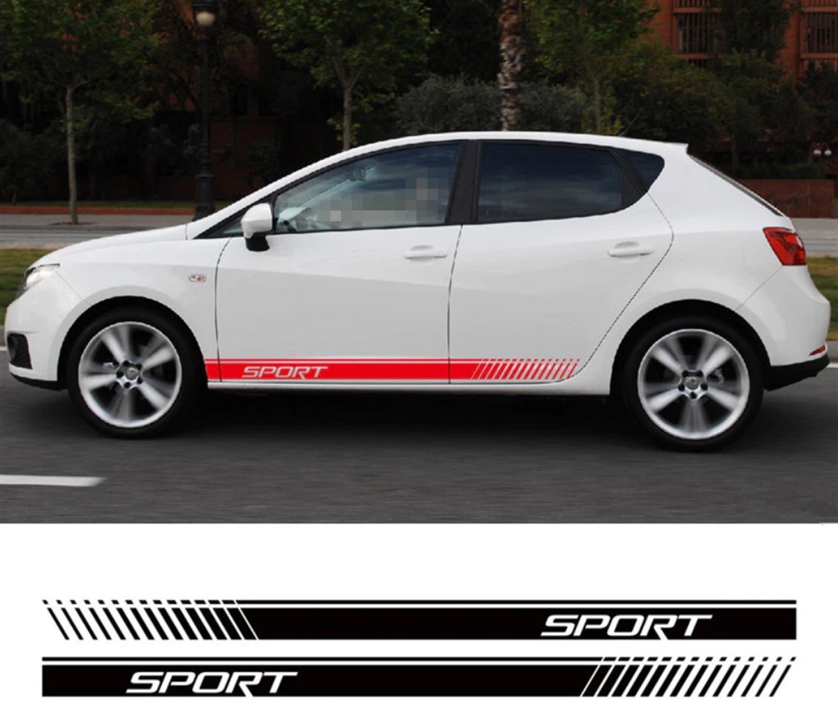 Sport Yazılı Yan Kapı Kesikli Şerit Sticker Etiket Modeli