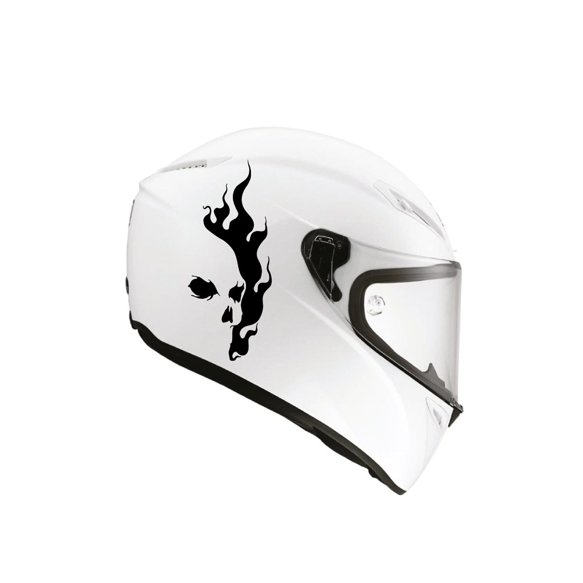 Tek Renk Alevli Kafatası (Flaming Skull Helmet Stickers) Kask Sticker Etiket Modeli