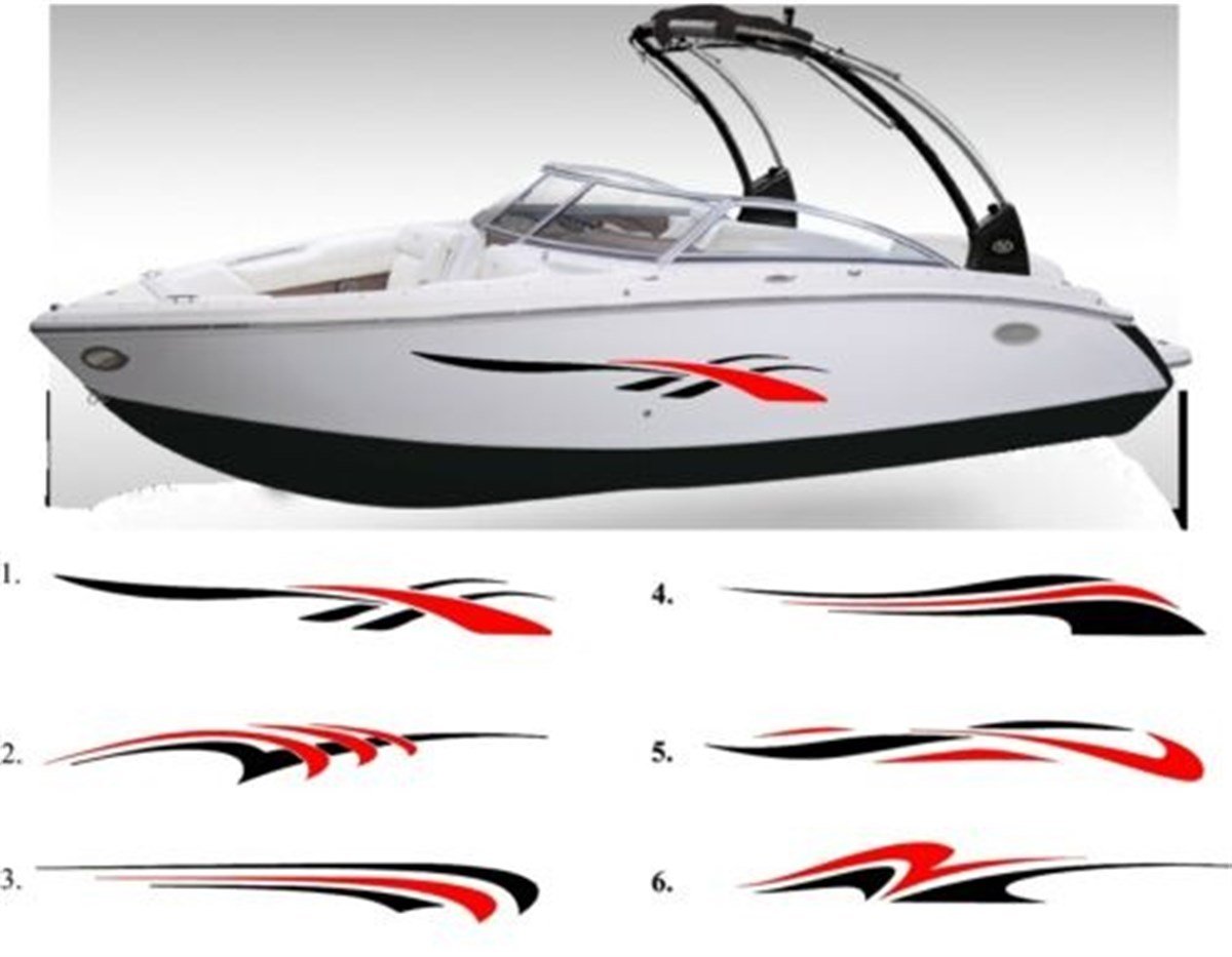 Tekne Desenli Siyah Kırmızı Sticker Etiket Modeli