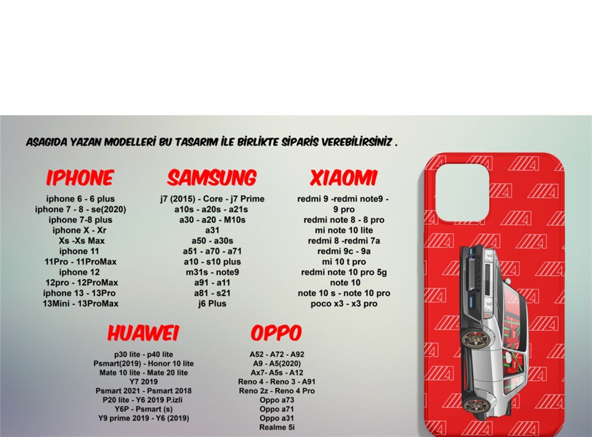 Tofaş Baskılı Telefon Kılıfı Kırmızı Doğan Şahin Zemin Beyaz 