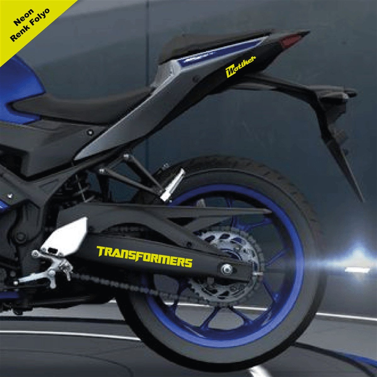 Transformers Yazılı Neon Sarı Arka Maşa Sticker Etiket Modeli