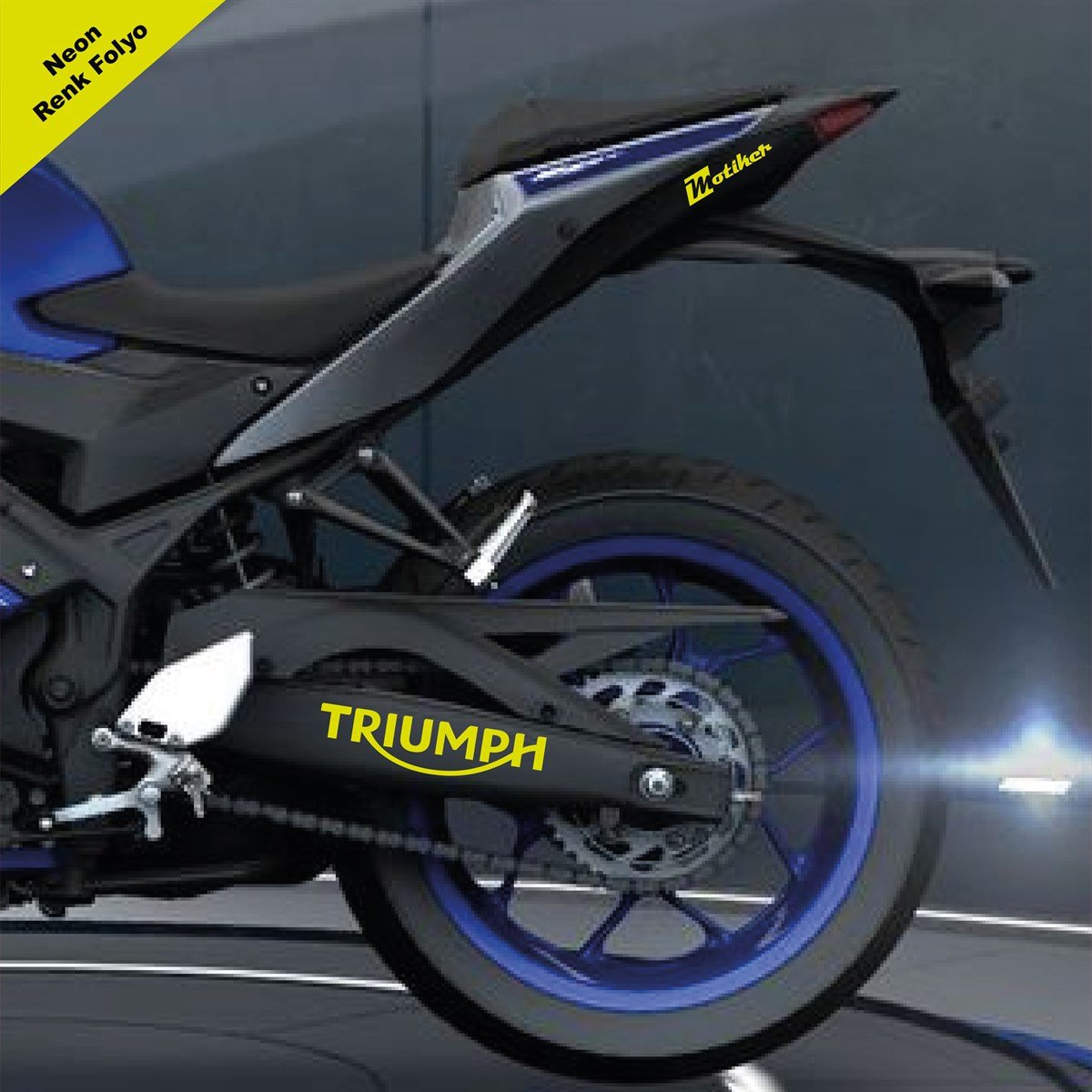Trıumph Yazılı Neon Sarı Arka Maşa Sticker Etiket Modeli