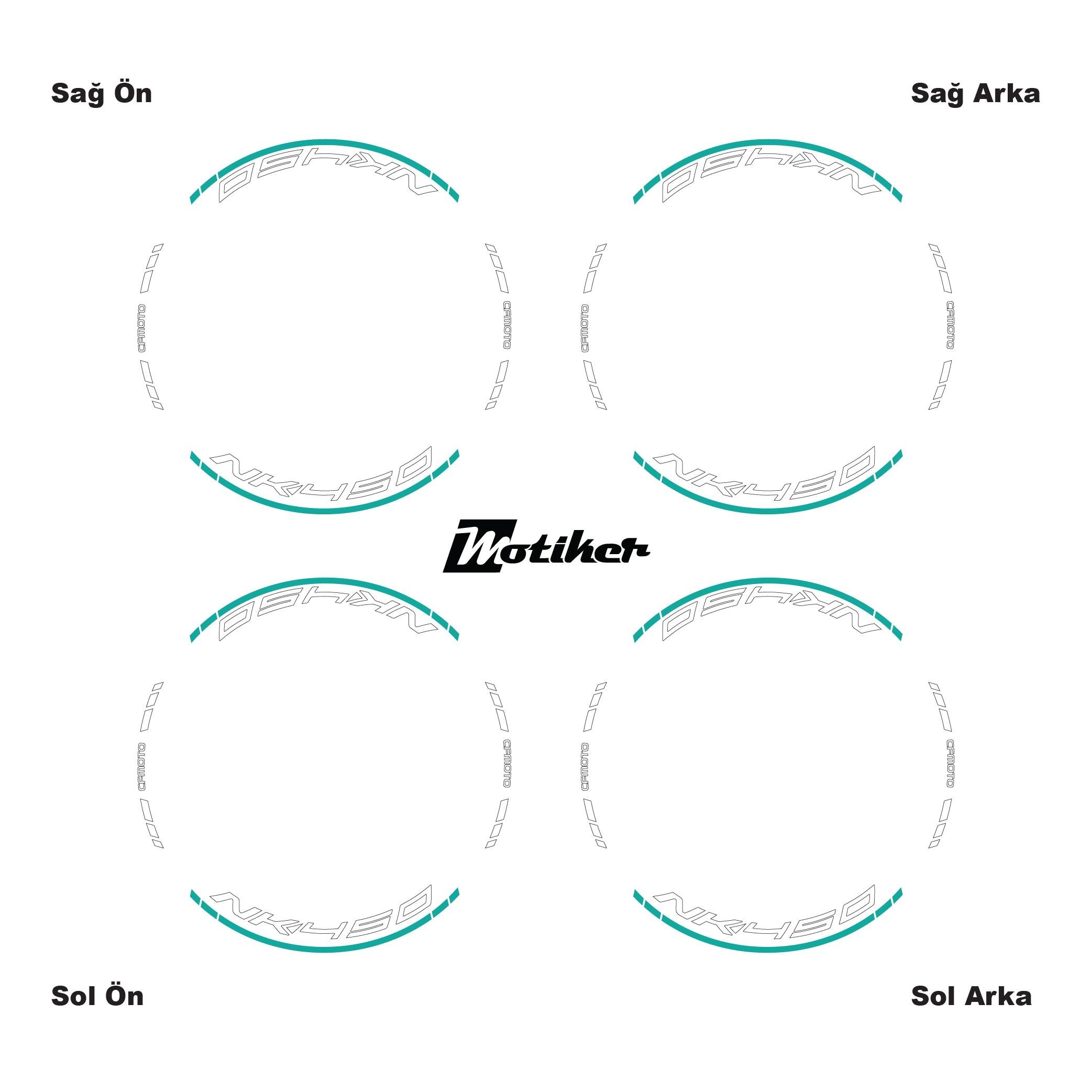 450 NKTurkuaz CFMOTO 450NK Motosiklet Jant Sticker Etiket Modeli İç & Dış Takım