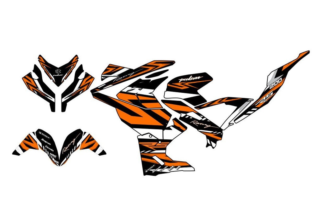 Turuncu Bajaj Pulsar RS 200 Takım Sticker Etiket Modeli