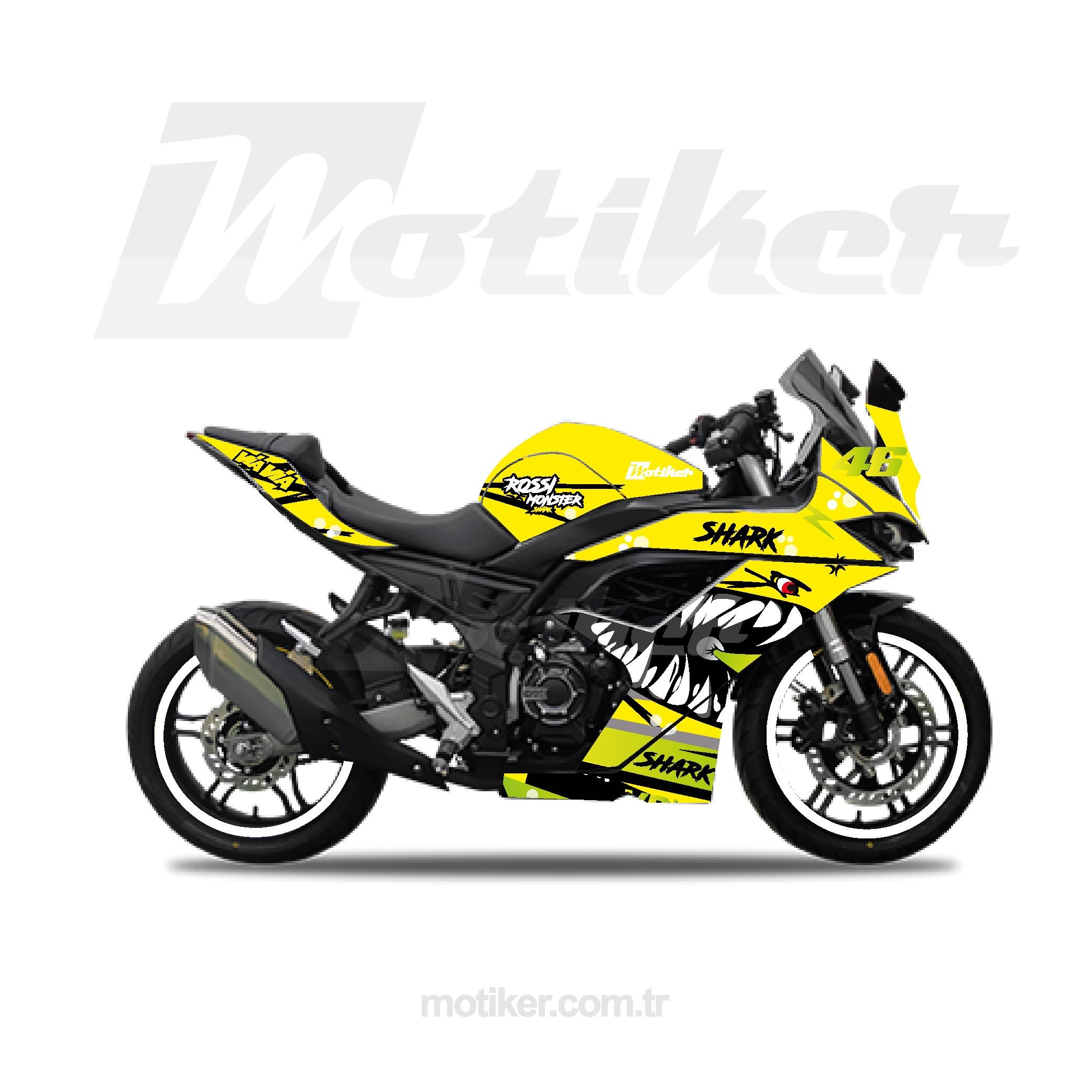 VOGEVOGE 250RR Sarı Shark Sticker Etiket Kaplama Modeli