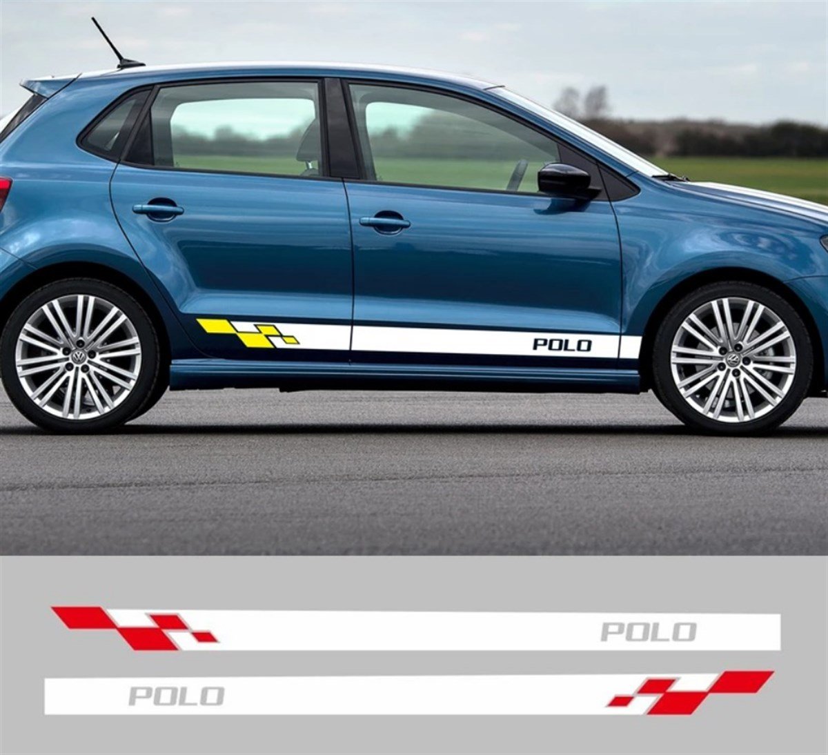 Volkswagen Polo Yan Kapı Beyaz Sarı Sticker Etiket Modeli