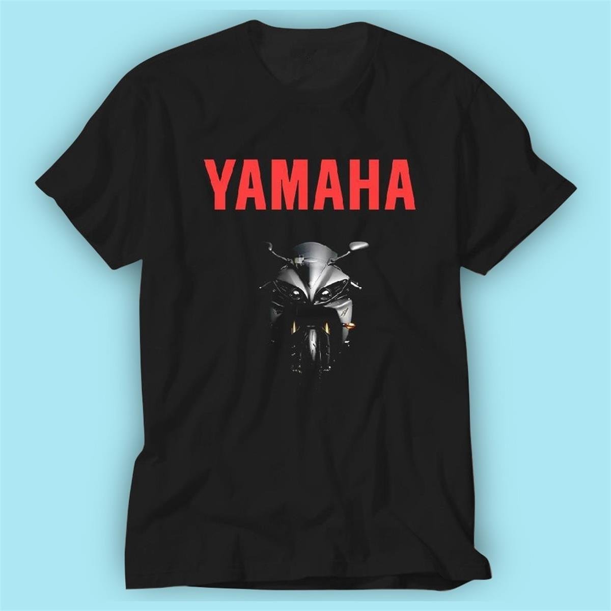Yamaha Moto Siyah Baskı Logo Tshirt Modeli