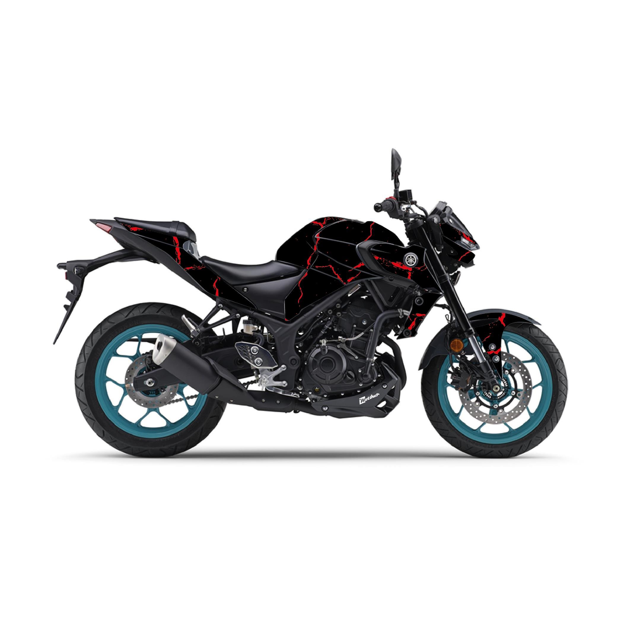 R25Yamaha MT-25 2020 - 2023 Sticker Şimşek Desen Kaplama Sticker Etiket Modeli Kırmızı