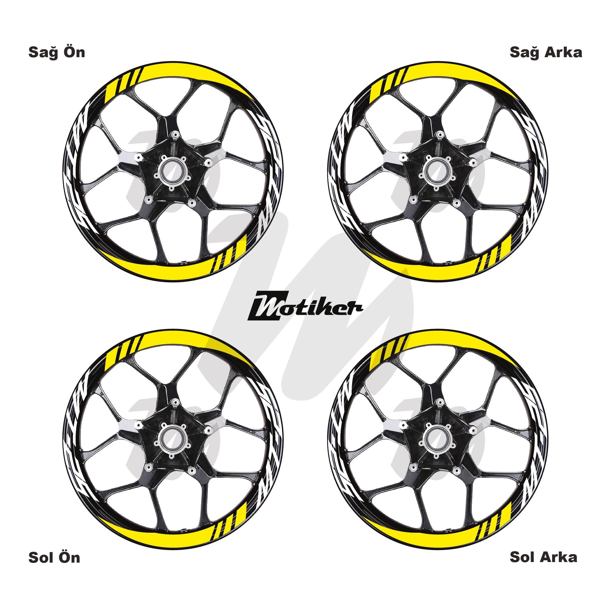 MT-25Yamaha MT-25 Geniş Jant Sticker Modeli 16'lı Sarı Beyaz