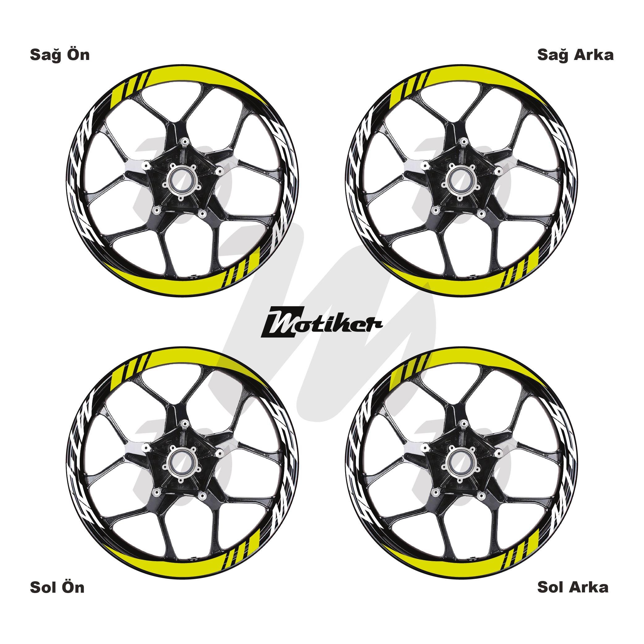 MT-25Yamaha MT-25 Geniş Jant Sticker Modeli 16'lı Neon Sarı Beyaz
